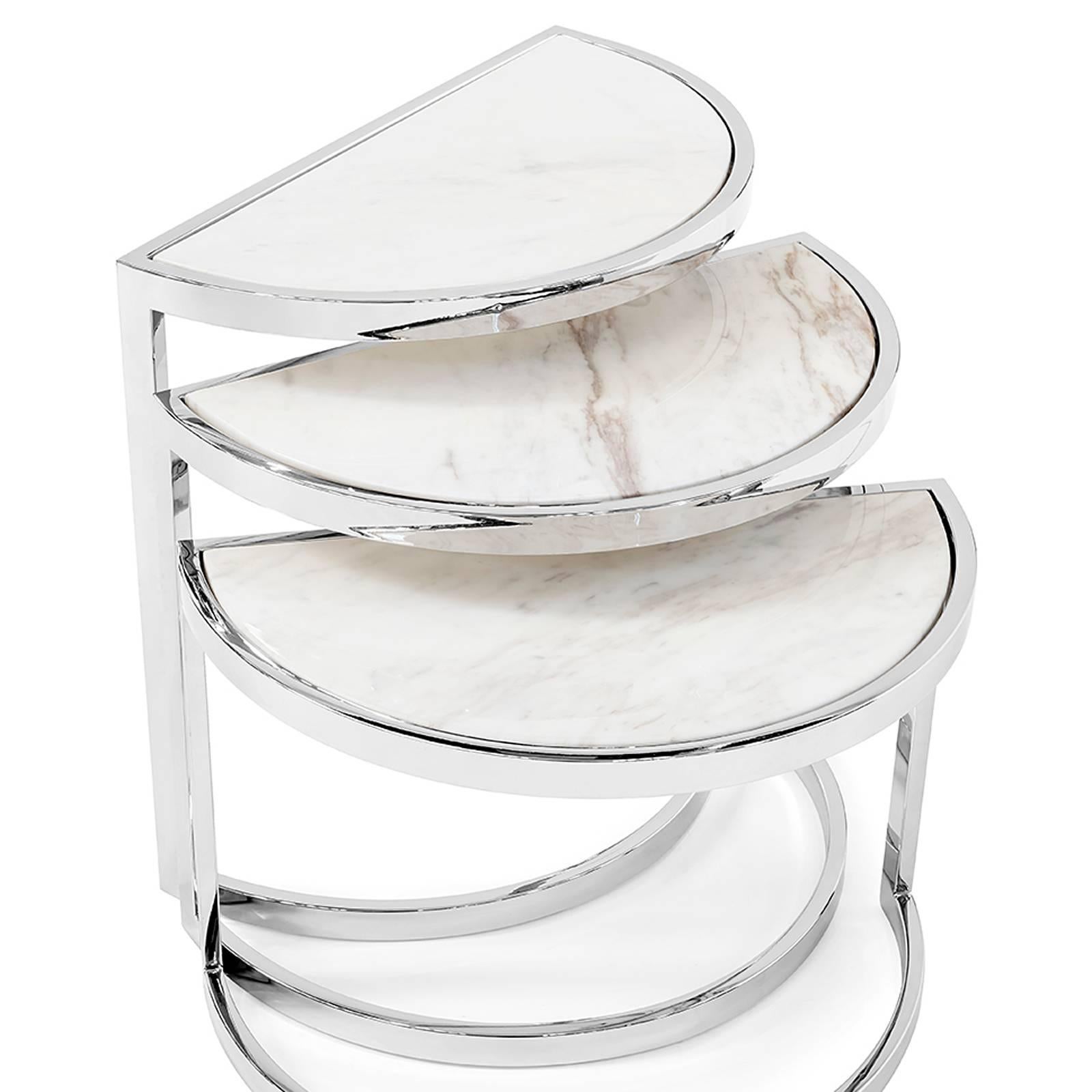 Italian Half Moon Side Table Set of Three with White Marble Top or Glass Top