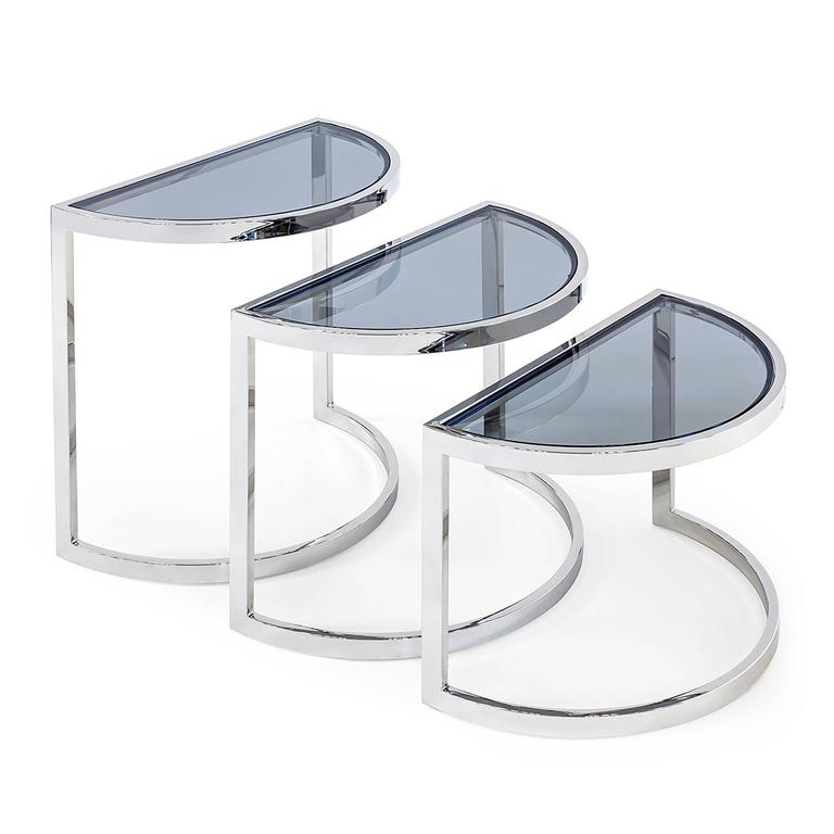 Half Moon Side Table Set of Three with White Marble Top or Glass Top