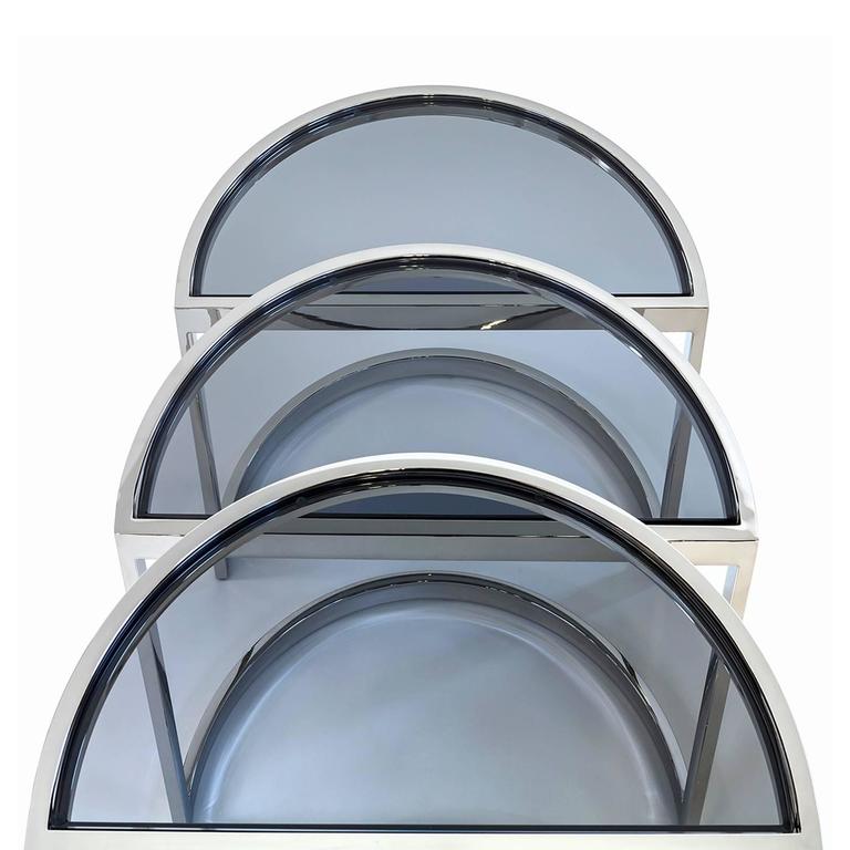 Half Moon Side Table Set of Three with White Marble Top or Glass Top