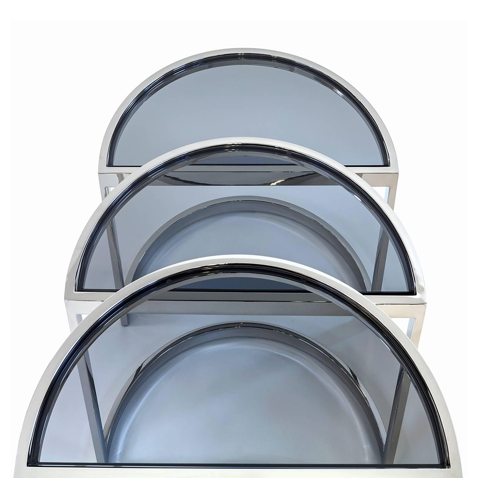 Half Moon Side Table Set of Three with White Marble Top or Glass Top In Excellent Condition In Paris, FR