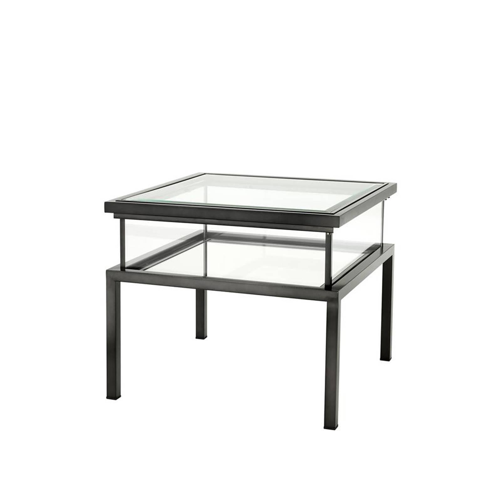 Stainless Steel Slide Side Table in Gold Finish with Clear Glass and Mirror Glass Sliding Top