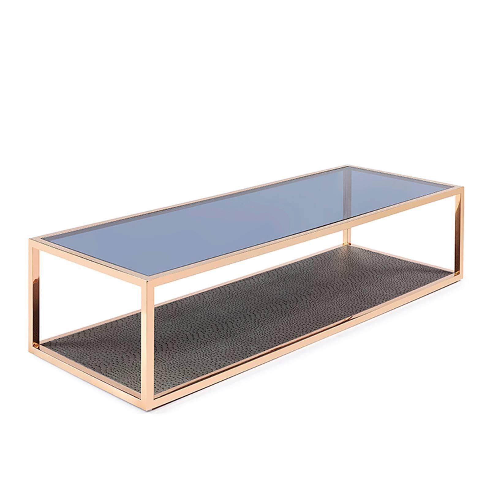 Contemporary Borough Coffee Table in Gold Finish Ostrich Leather Style For Sale