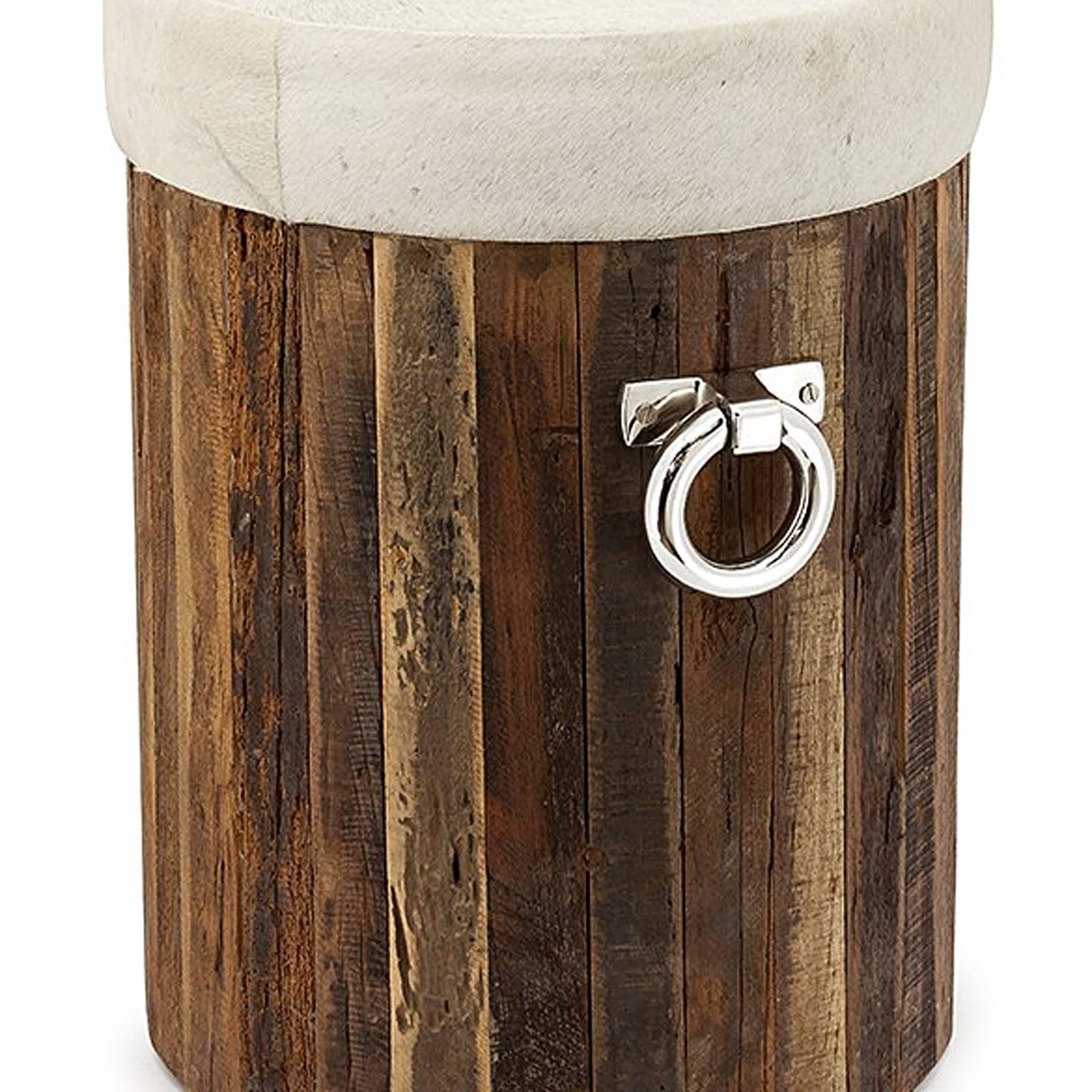 Hand-Crafted White Buffalo Stool with Buffalo Fur