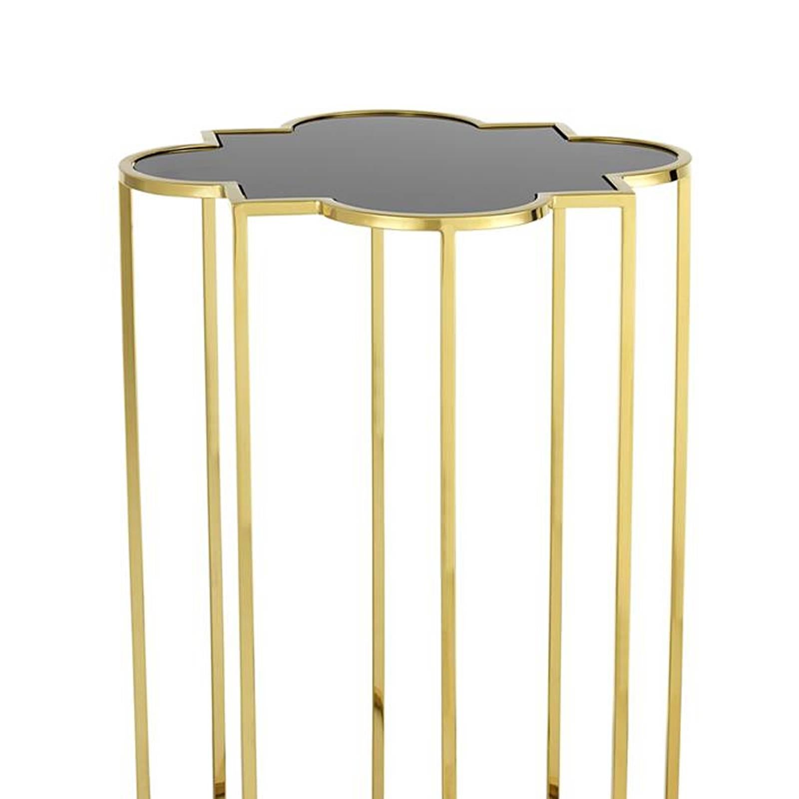 Chinese Clover Side Table Set of Two in Gold Finish
