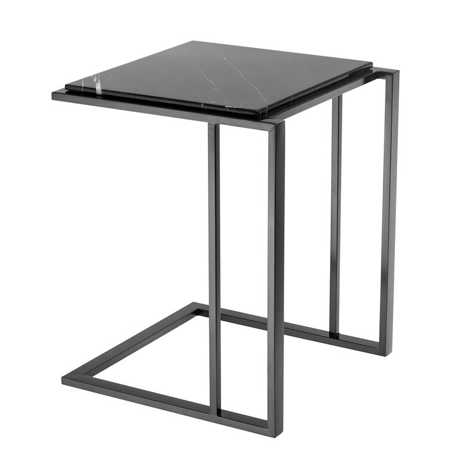 Contemporary Apetizer Side Table in Gold Finish and Black Marble Top