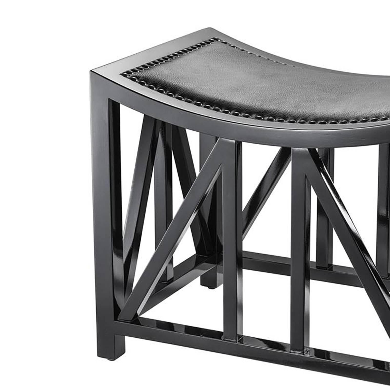Dutch Lautner Stool in Solid Mahogany Wood Black Lacquered