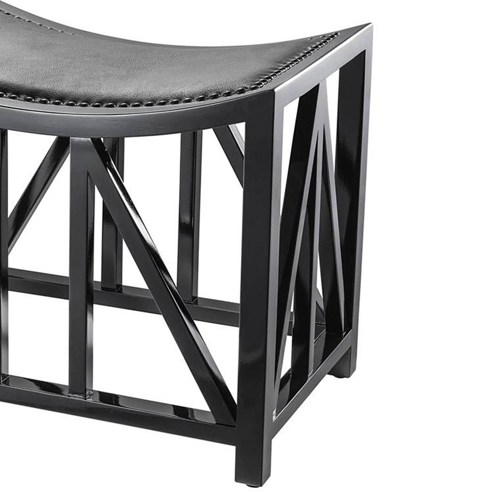 Hand-Crafted Lautner Stool in Solid Mahogany Wood Black Lacquered