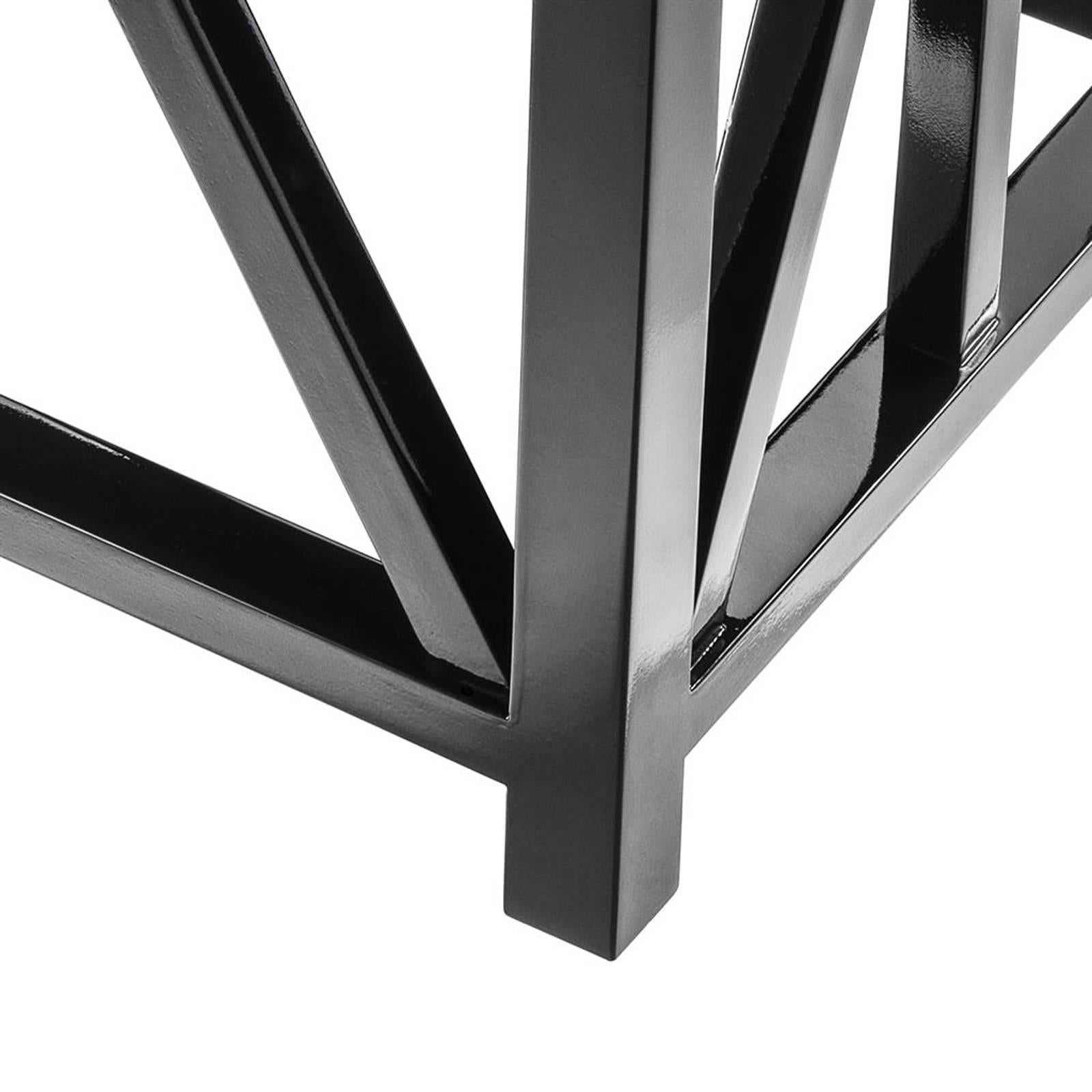 Contemporary Lautner Stool in Solid Mahogany Wood Black Lacquered