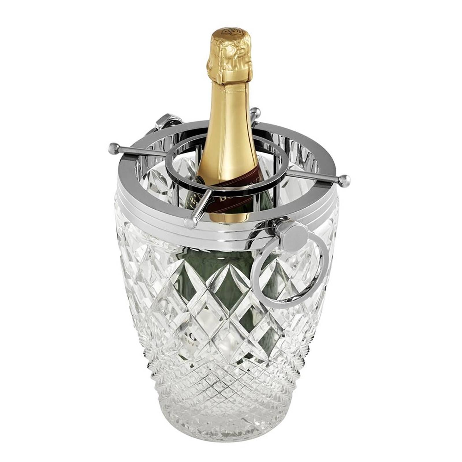 Hand-Carved Weston Wine Cooler Set of Two in Hand-Cut Clear Glass