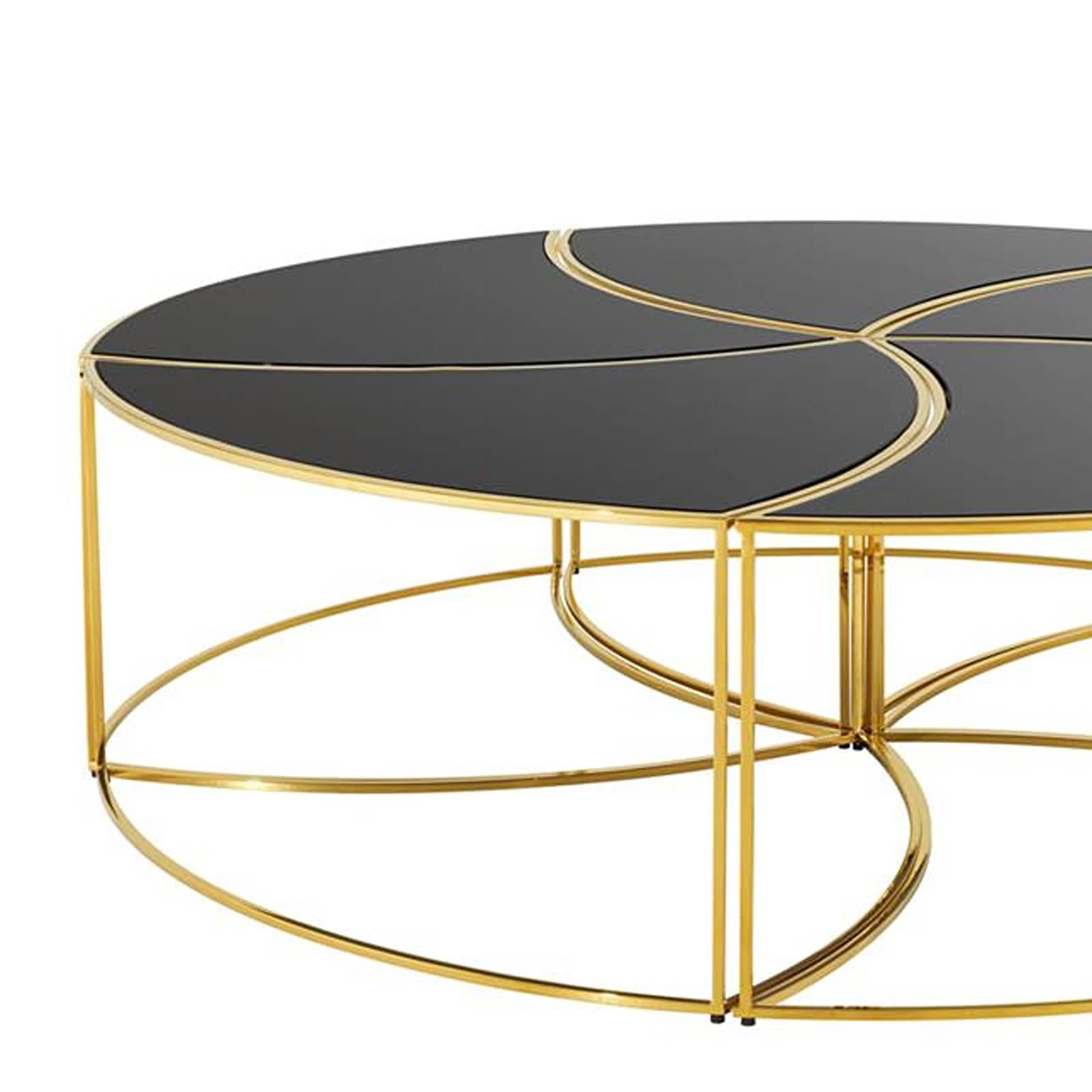 Coffee table Helix set of five with structure in
gold finish and black glass top. Set of five small
table. 
