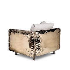 Gold Safe Armchair with Hammered Polished Brass