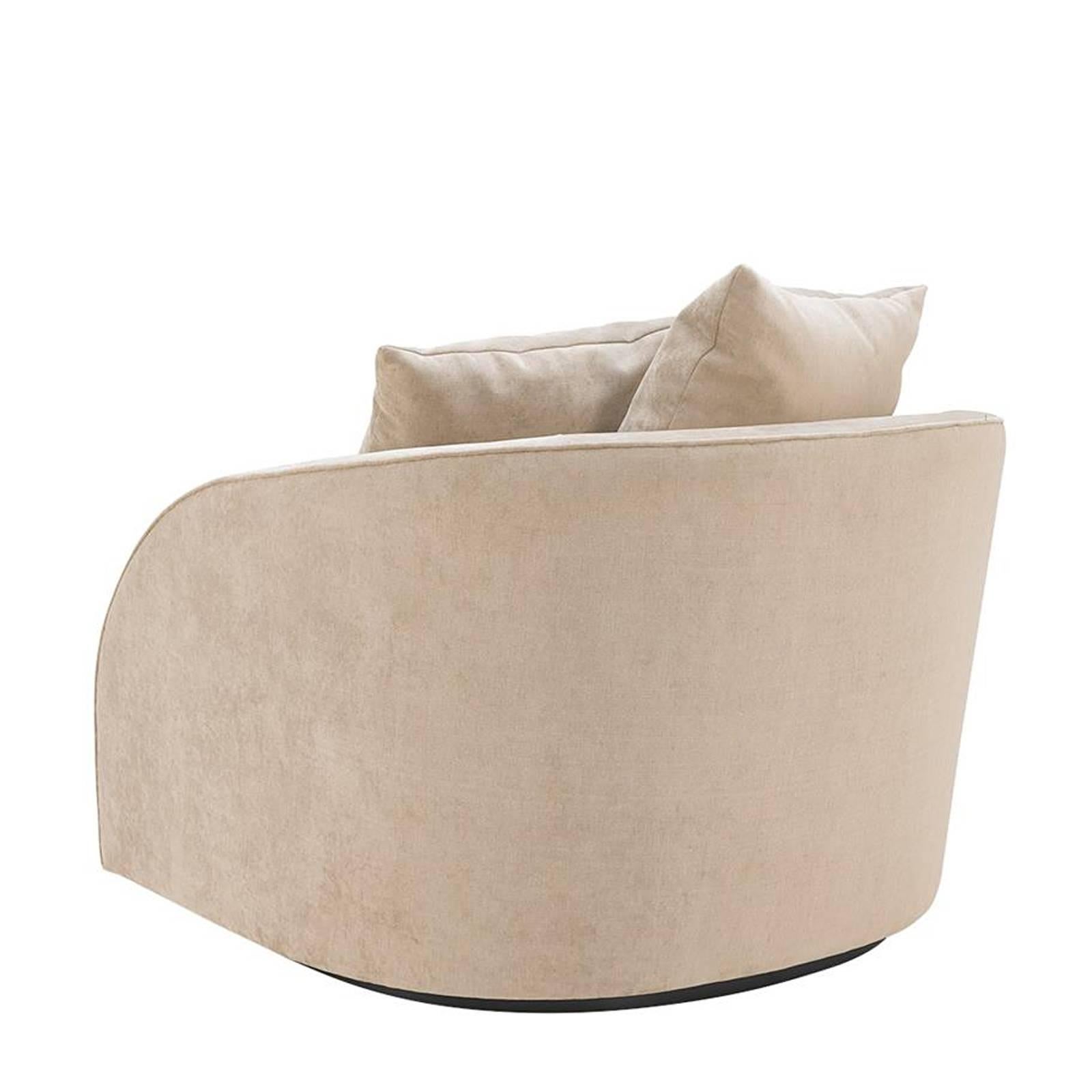 Chinese Miami Lounge Armchair with Greige Velvet Fabric