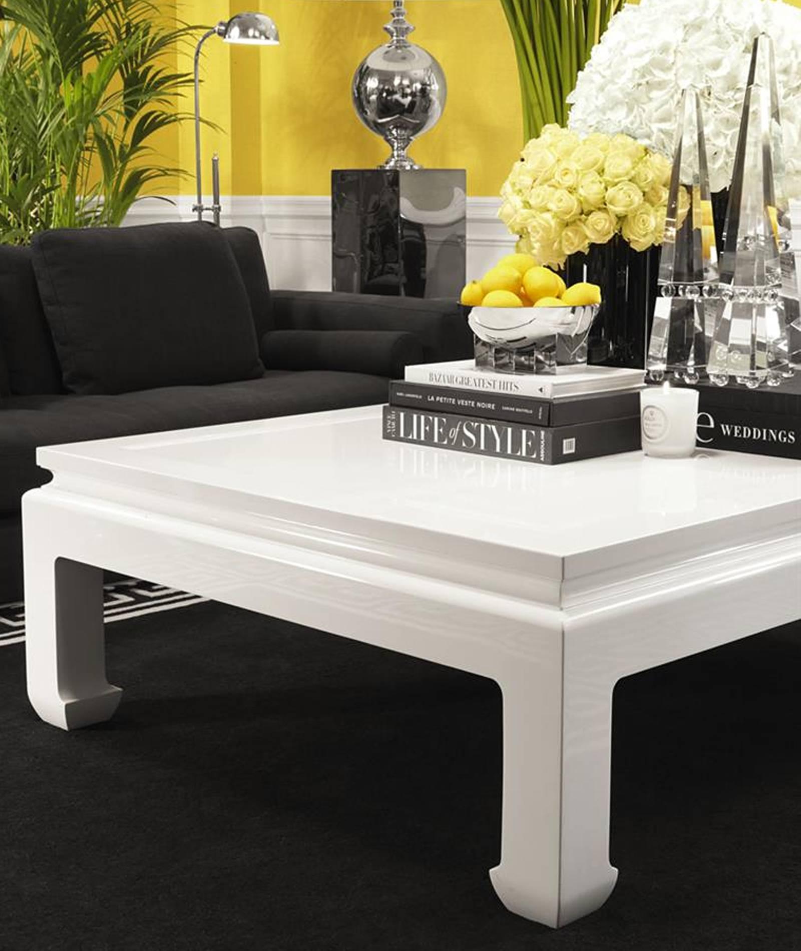 Bengal Coffee Table in White Lacquered Mahogany Wood 1