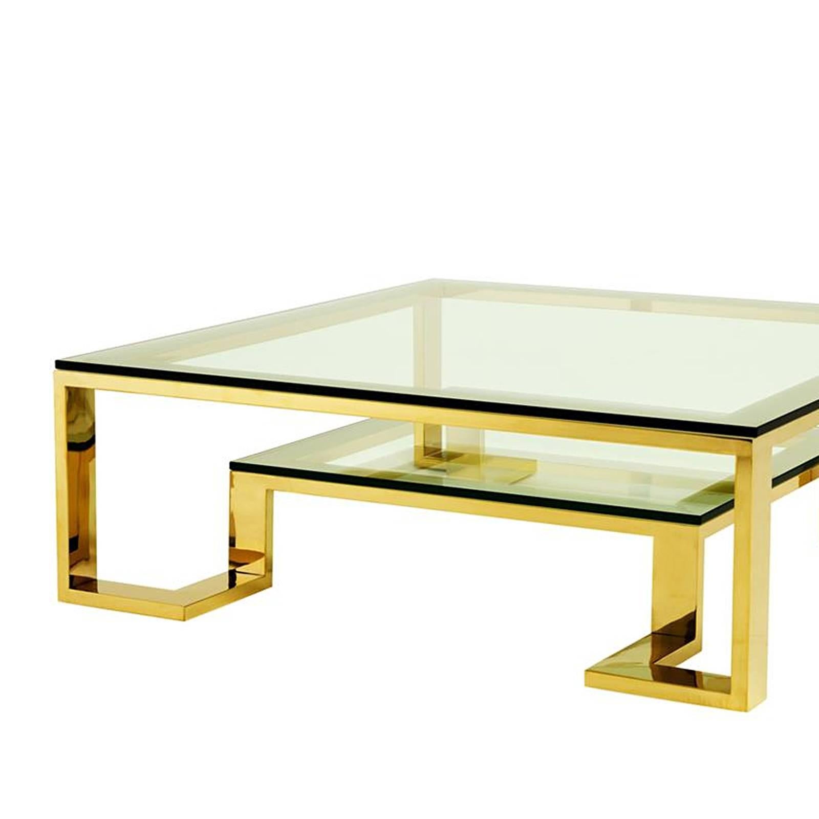 Coffee table wishper with structure in polished stainless
steel in gold finish and clear glass tops. Also available with
structure in polished stainless steel in chrome finish with clear
glass tops. 