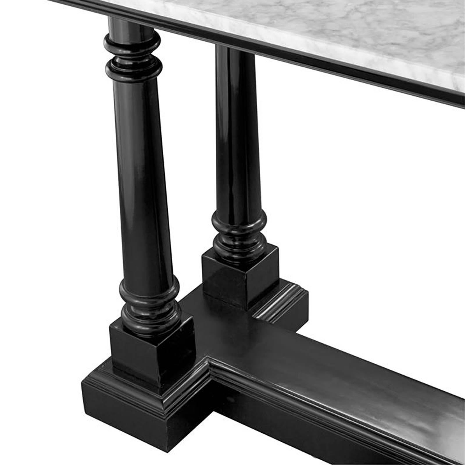 Contemporary Herbston Console in Lacquered Mahogany Wood and White Marble Top