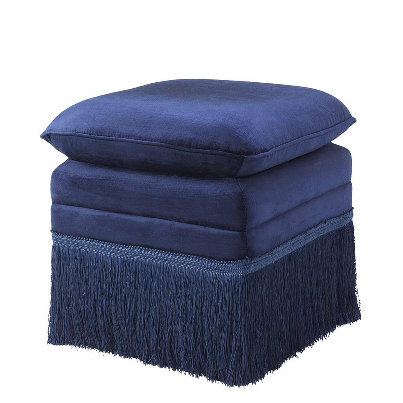 Palace Stool in Red or Black or Blue Essex Fabric with Fringe In Excellent Condition In Paris, FR