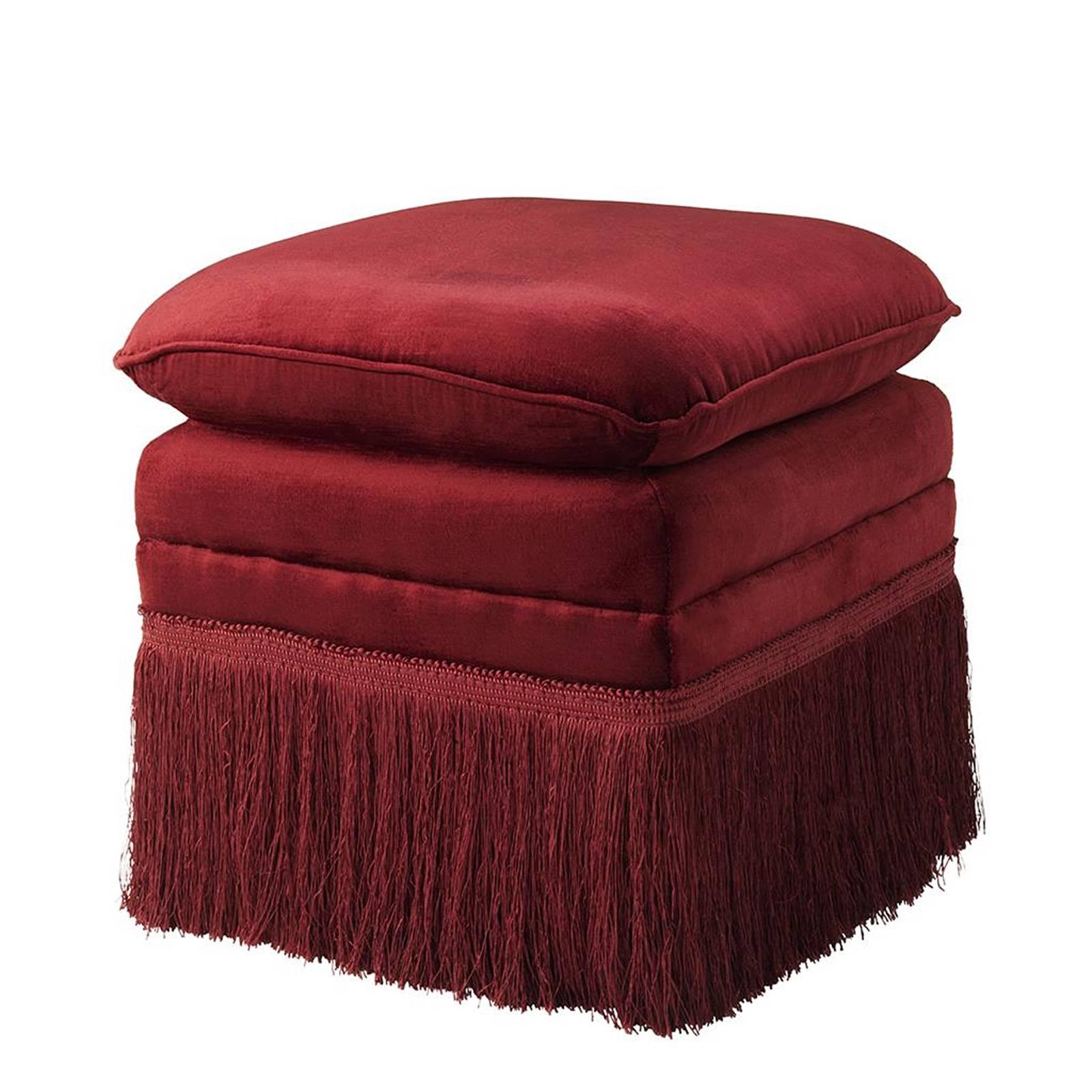 Palace Stool in Red or Black or Blue Essex Fabric with Fringe