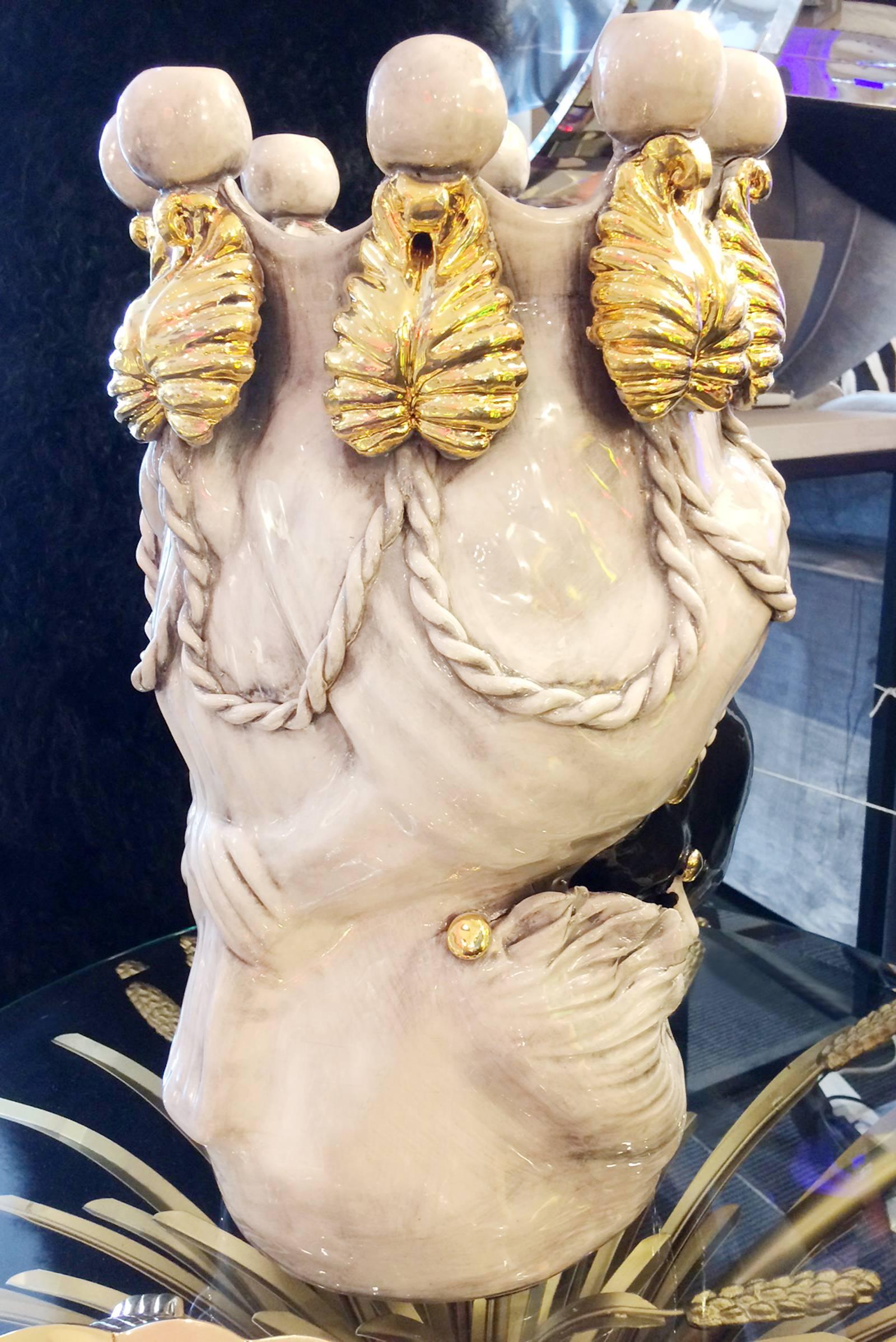 Valet Moro, Vase und Kerzenhalter aus Keramik und Gold im Angebot 2