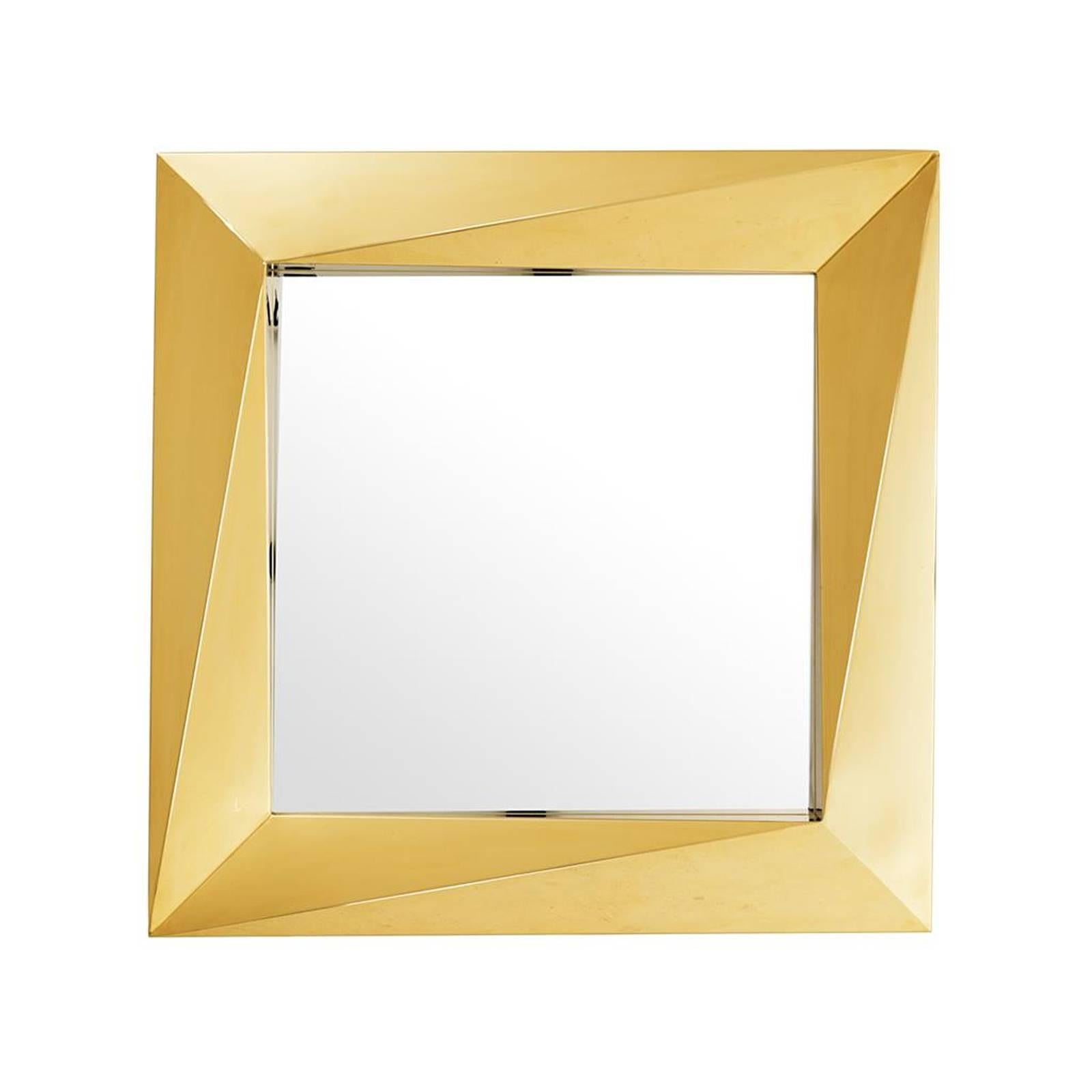 Dutch Axis Square Mirror in Gold Finish or in Polished Stainless Steel