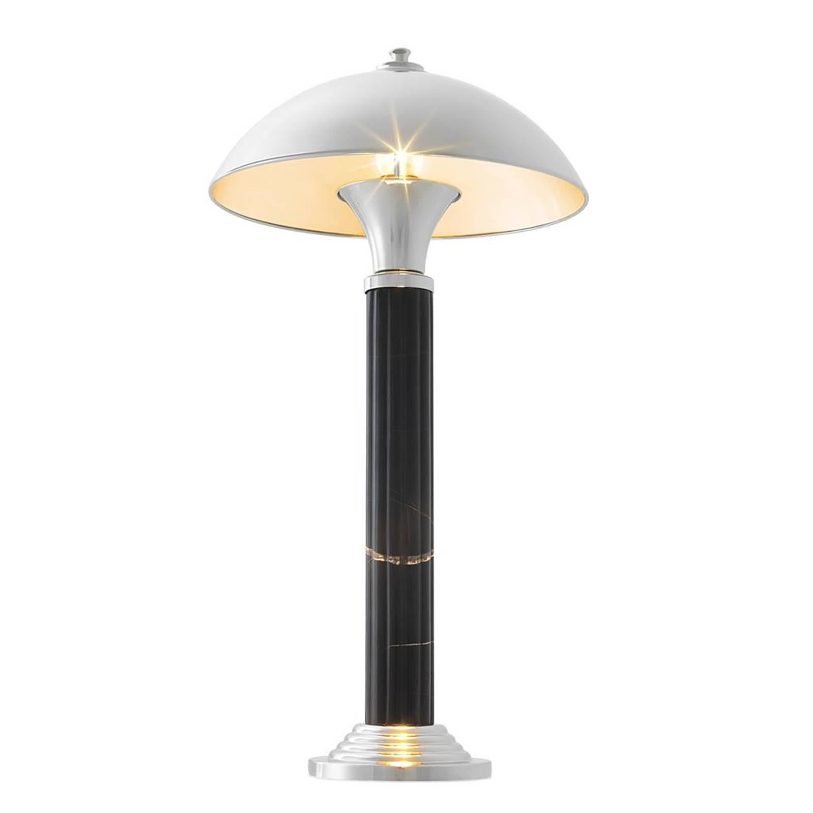 Blackened Coupole L Table Lamp with Black Marble and in Nickel Finish