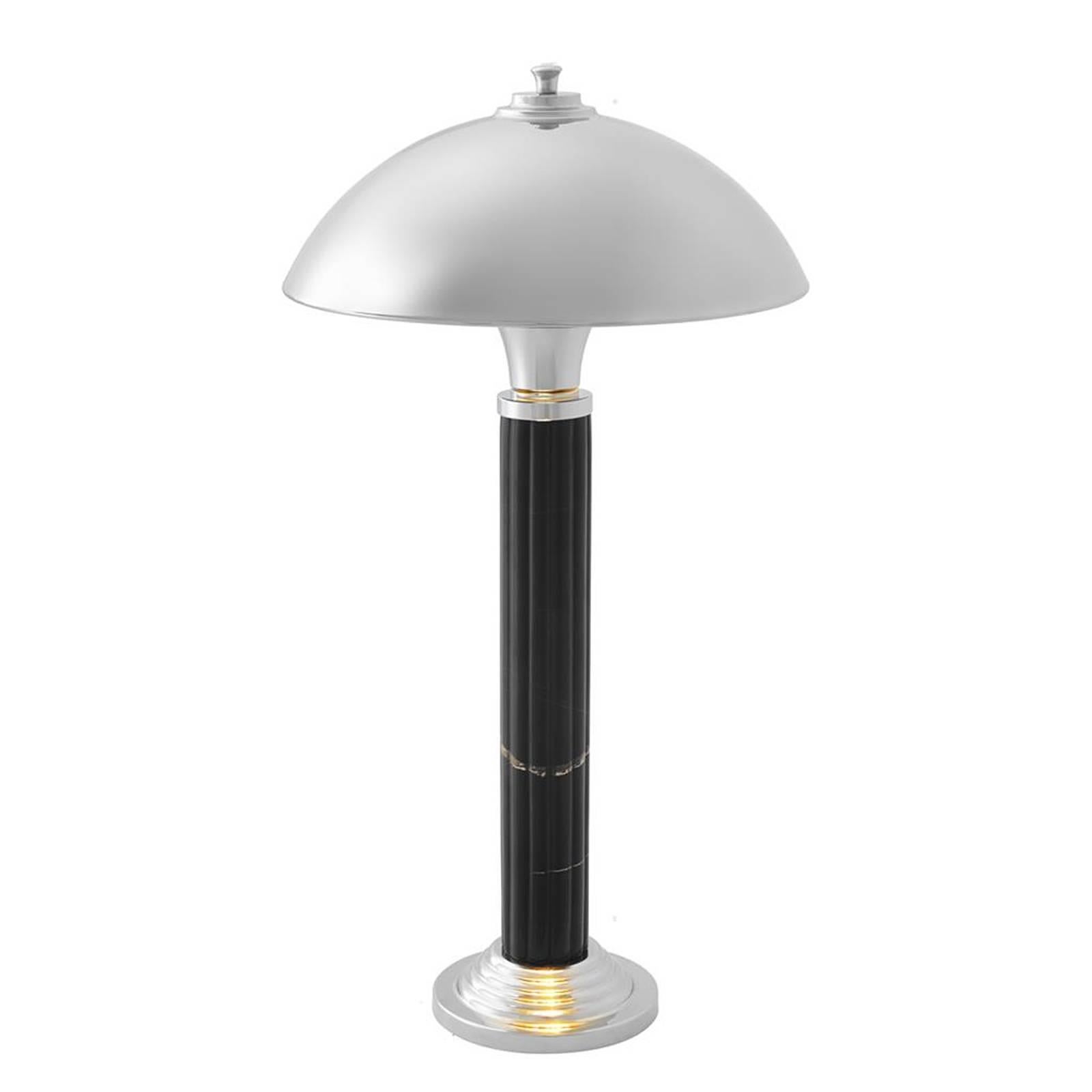 Chinese Coupole L Table Lamp with Black Marble and in Nickel Finish