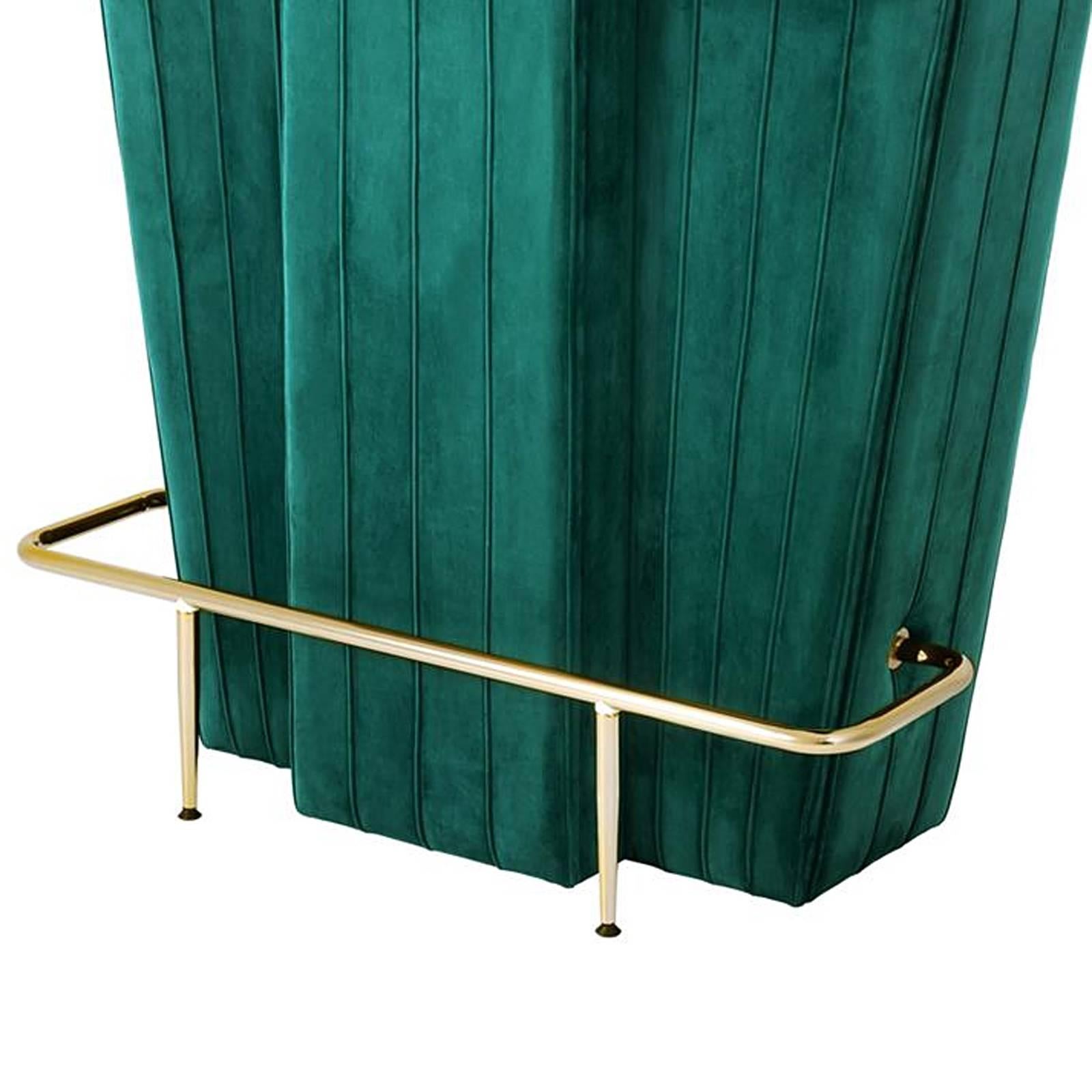 Chinese Saloon Bar in Green Velvet Fabric and Black Glass Top
