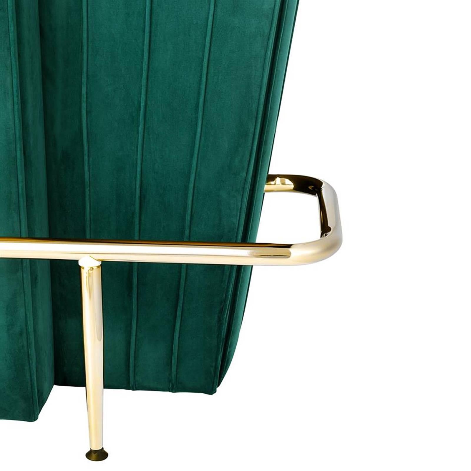 Contemporary Saloon Bar in Green Velvet Fabric and Black Glass Top