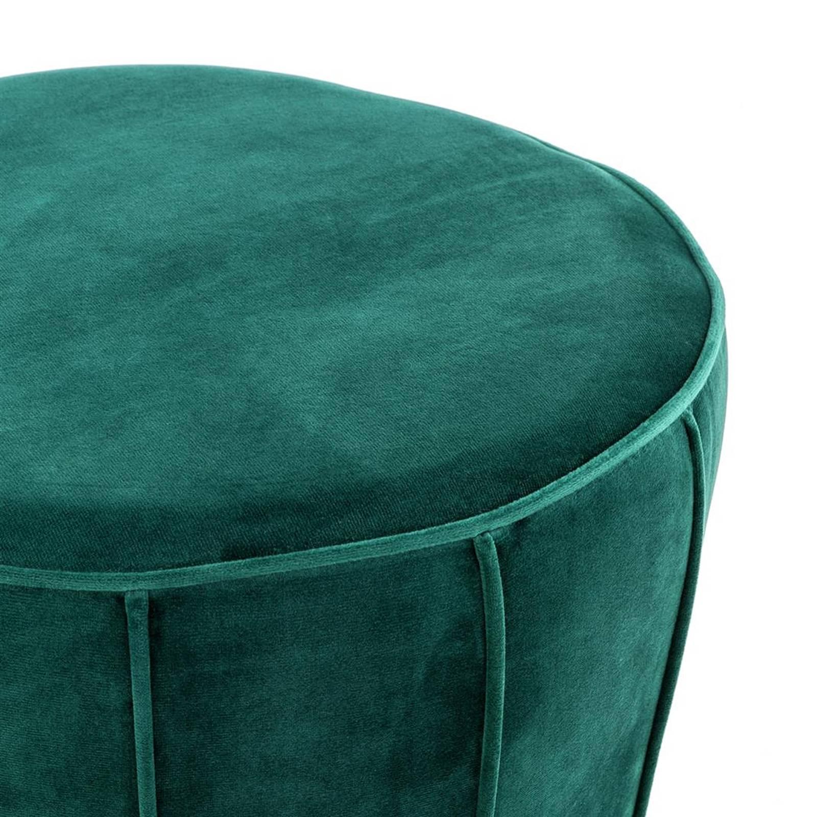 Hand-Crafted Saloon Stool in Green Velvet Fabric and Champagne Gold Finish