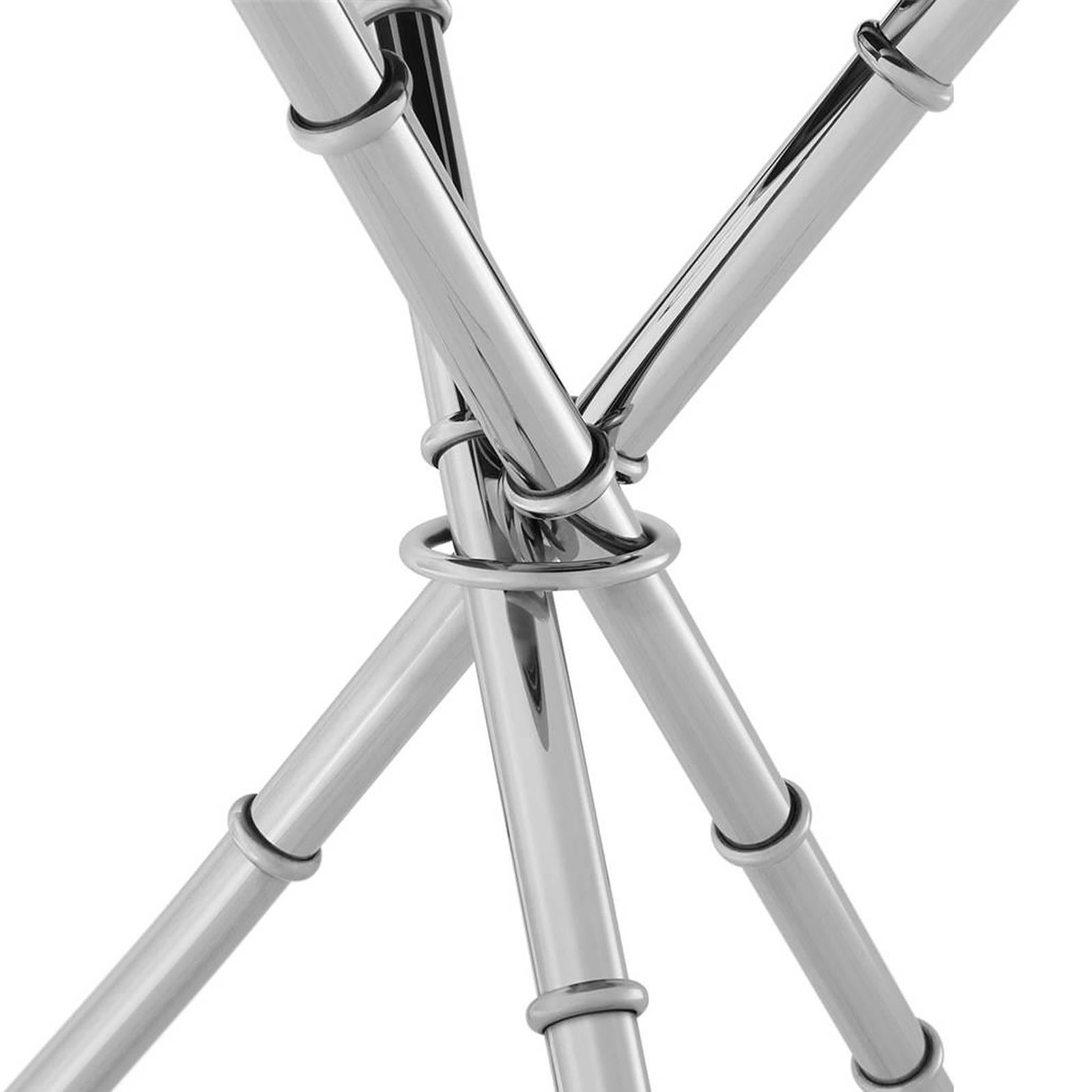 Contemporary Bamboo Chrome Side Table in Polished Stainless Steel