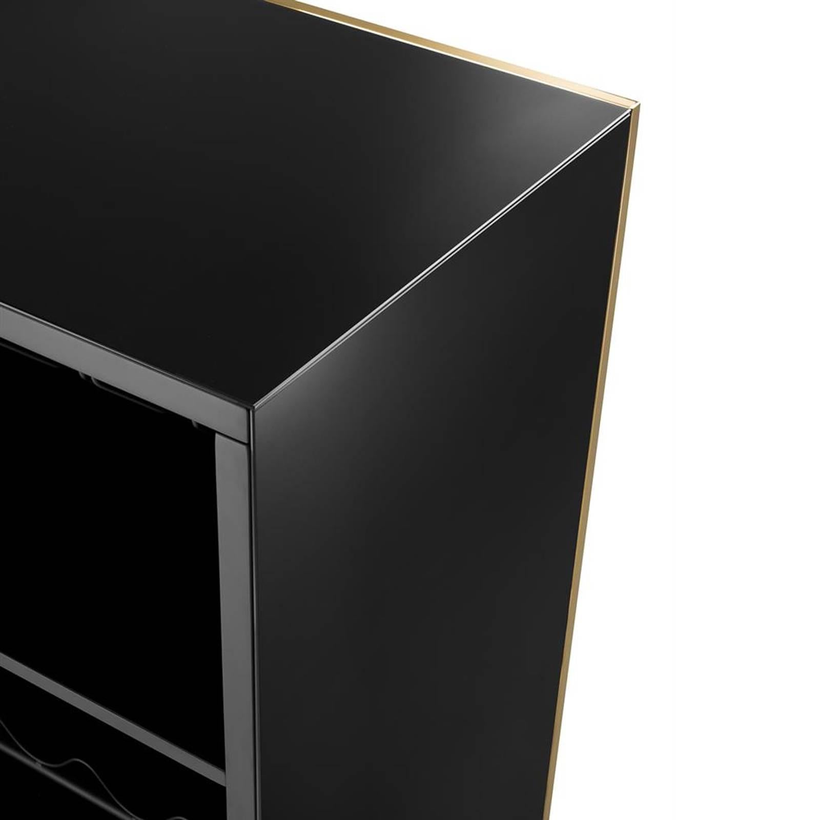 Contemporary Mac Allister Gold Bar in Gold Finish and Black Glass Top