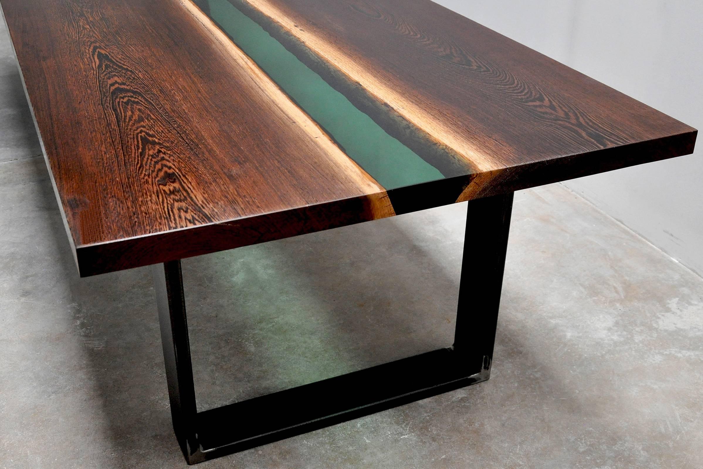 Contemporary Emerald Forest Dinning Table or Conference Table in Wenge Wood and Resin For Sale