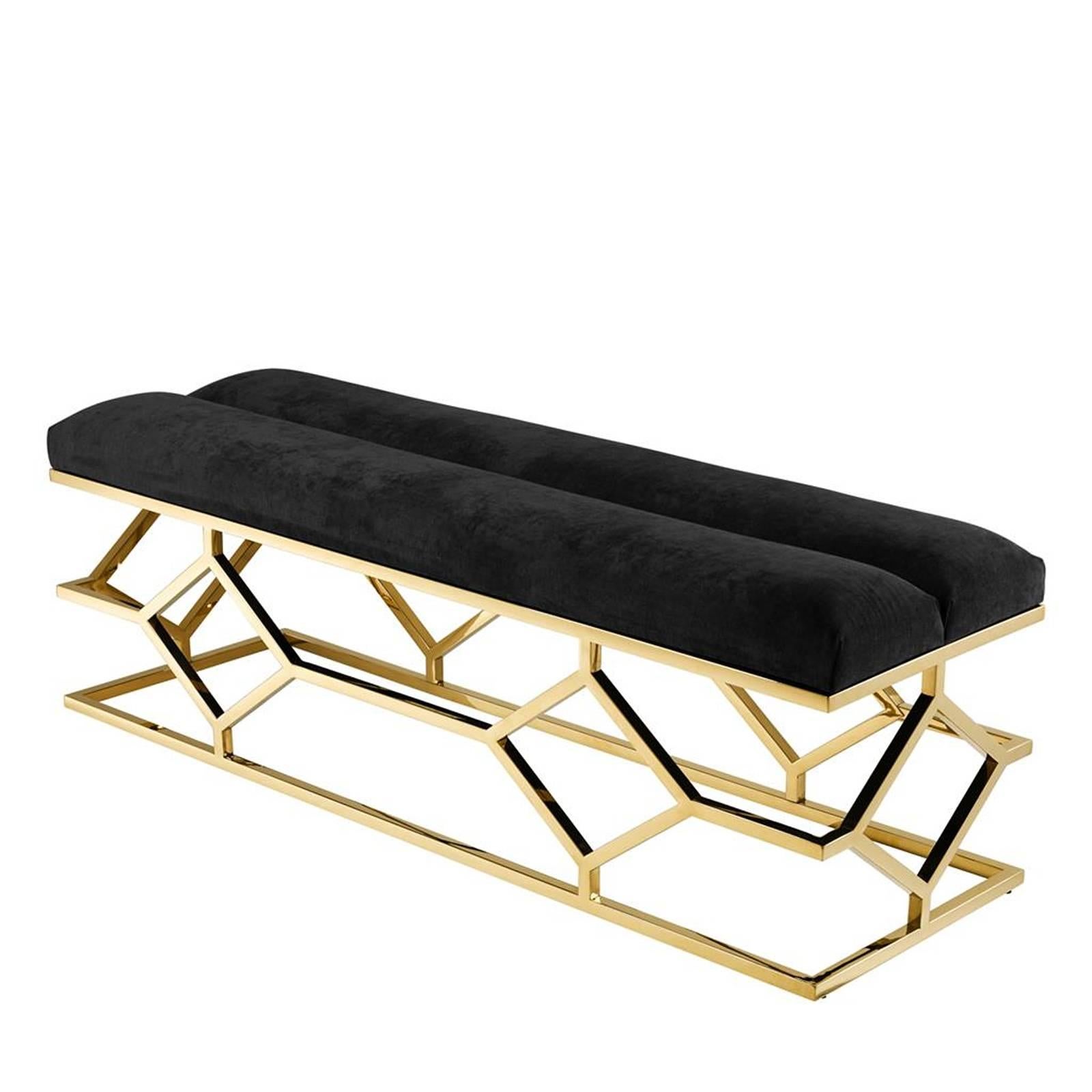 Chinese Bee Bench with Black Velvet Fabric and Gold Finish
