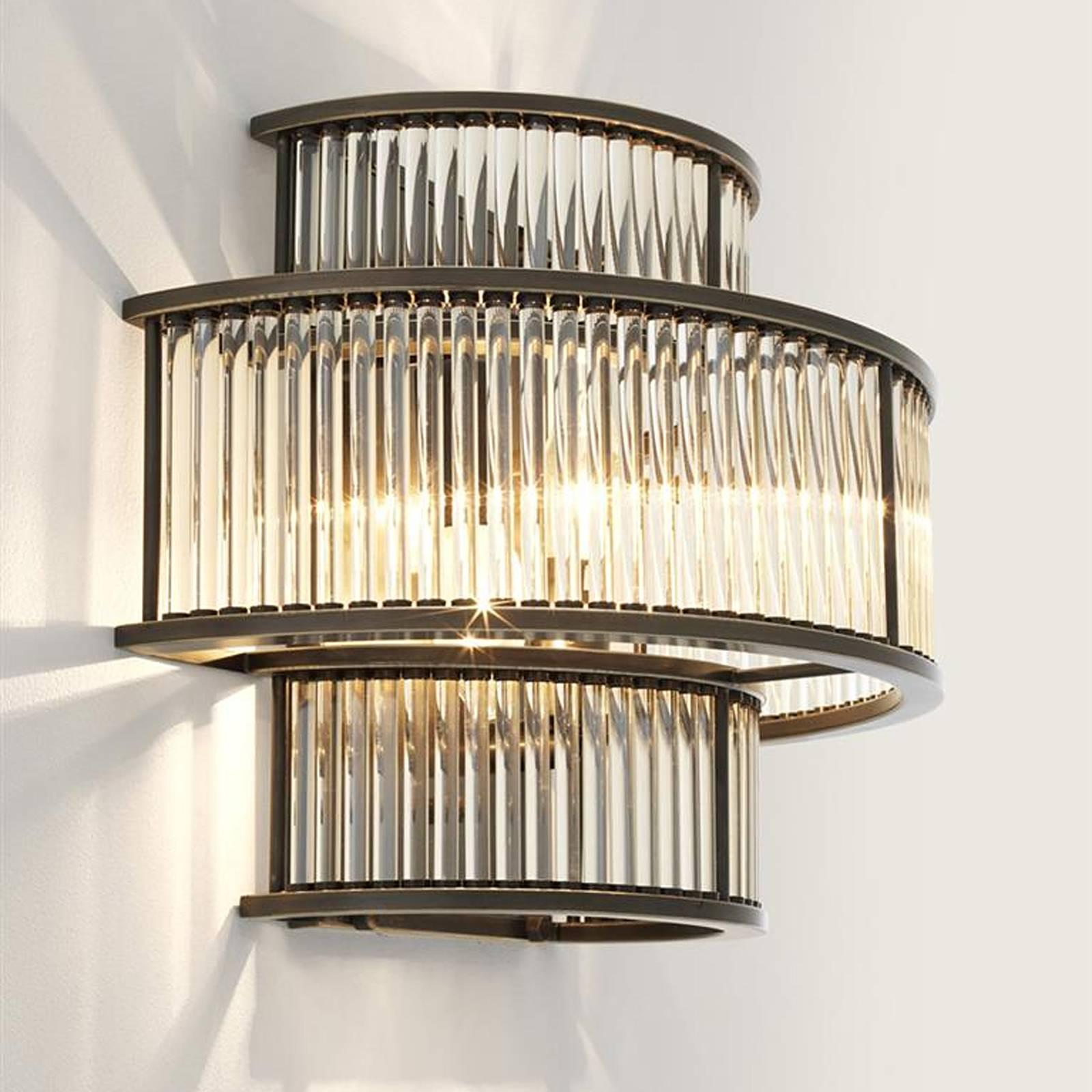 Chinese Glass Stairs Wall Lamp in Bronze Highlight Finish or in Nickel Finish