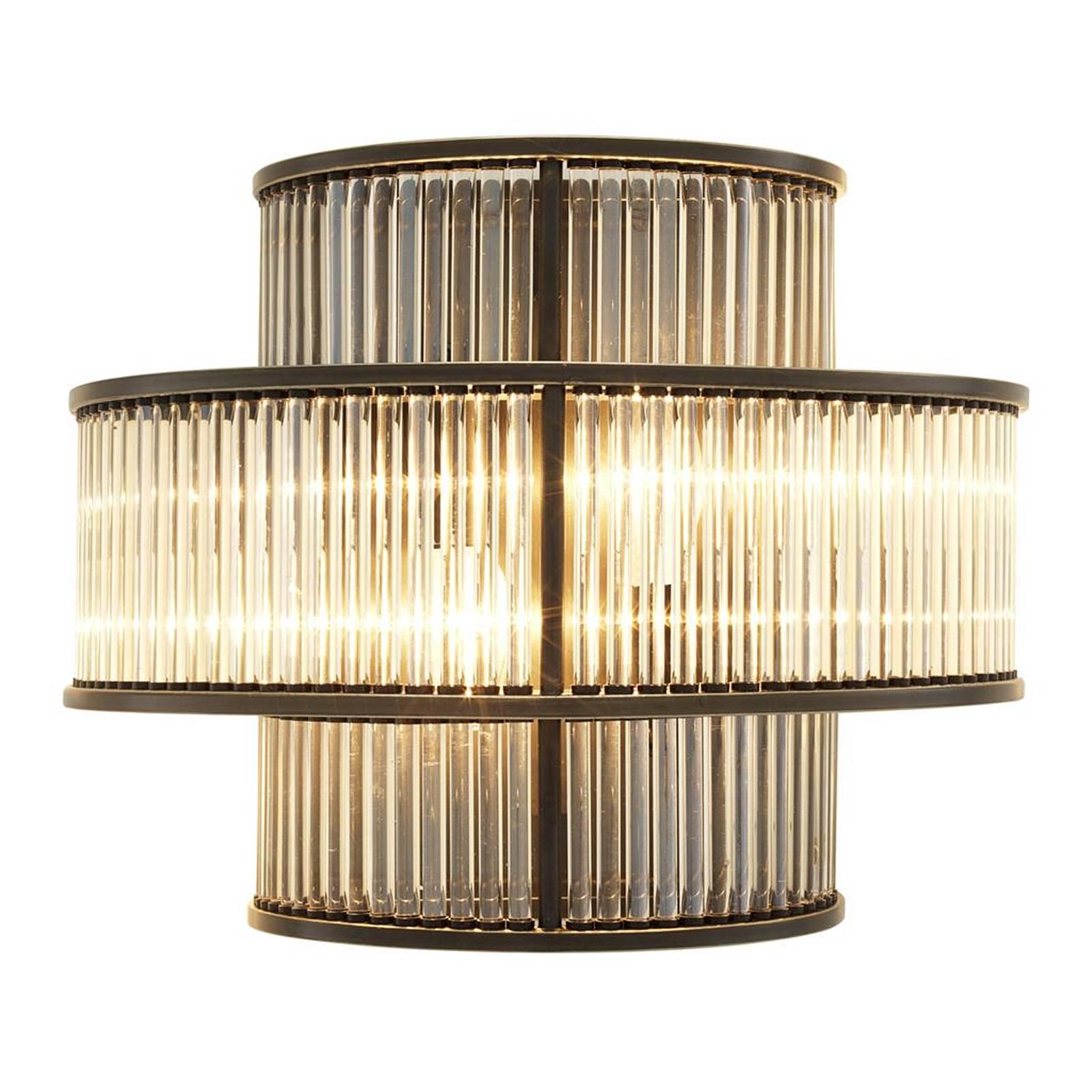 Wall lamp glass stairs with structure in bronze highlight
finish with clear glass. Two bulbs lamp holder type E14, max
40 watt. Bulbs not included.
Also available in nickel finish with clear glass.
