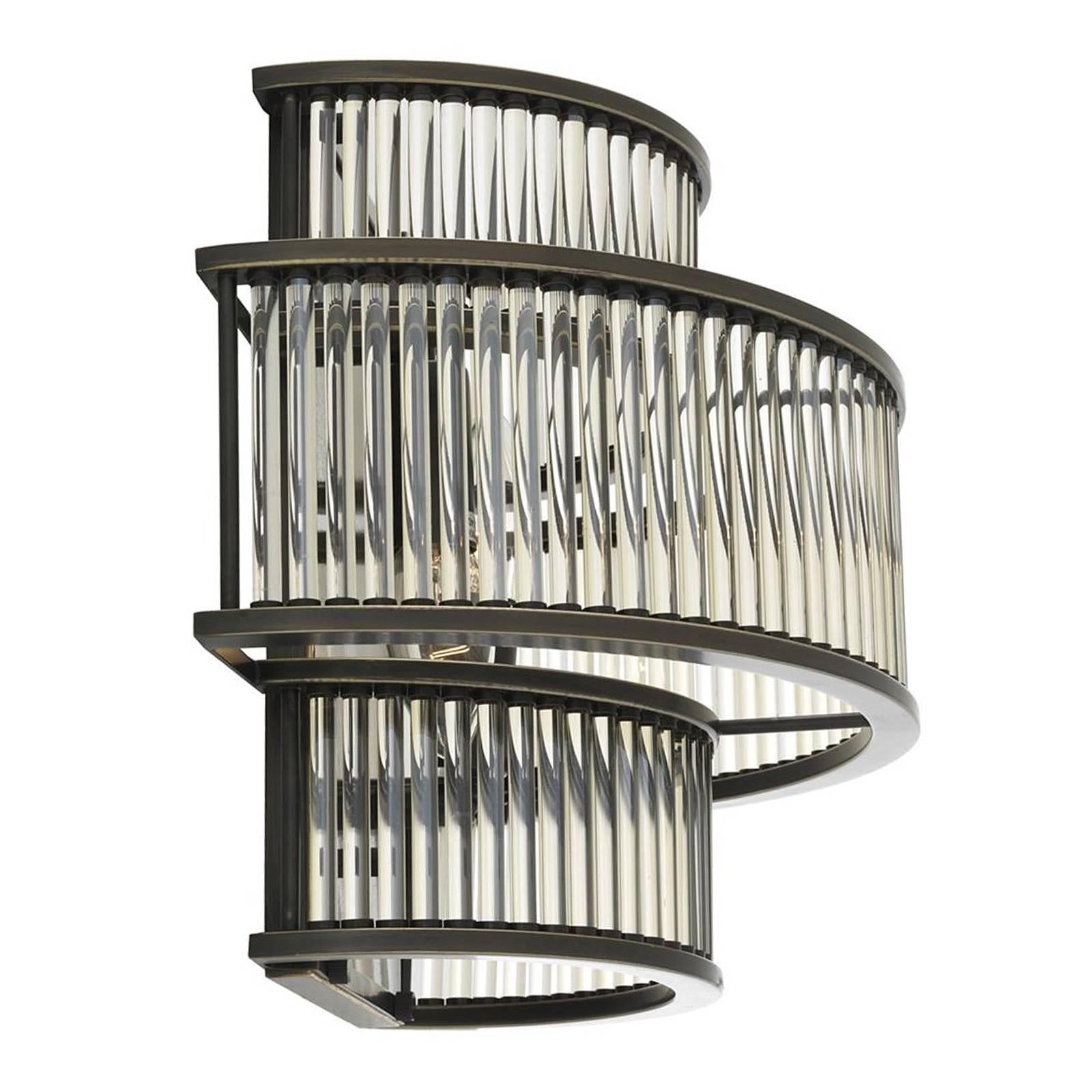 Hand-Crafted Glass Stairs Wall Lamp in Bronze Highlight Finish or in Nickel Finish