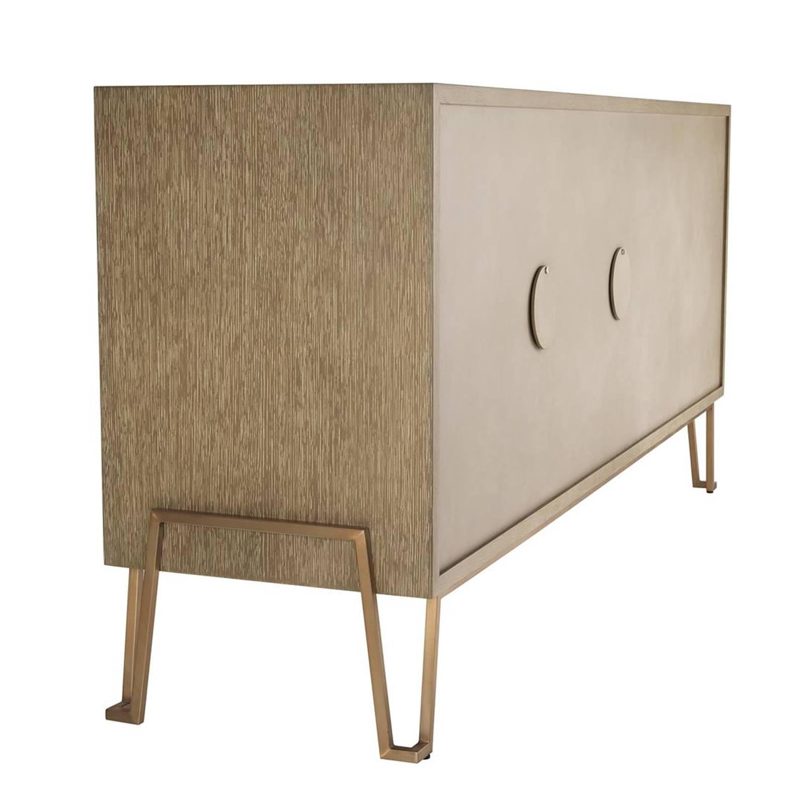 Indonesian Catalaga Sideboard in Washed Oak Veneer and Brass Finish For Sale