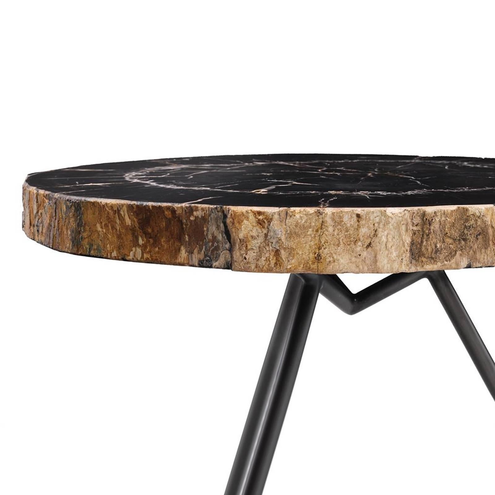 Hand-Crafted Petrified Wood Dark Slices Set of 3 Coffee Table For Sale