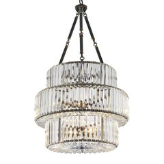 Round Triple Chandelier Gunmetal and Clear Glass