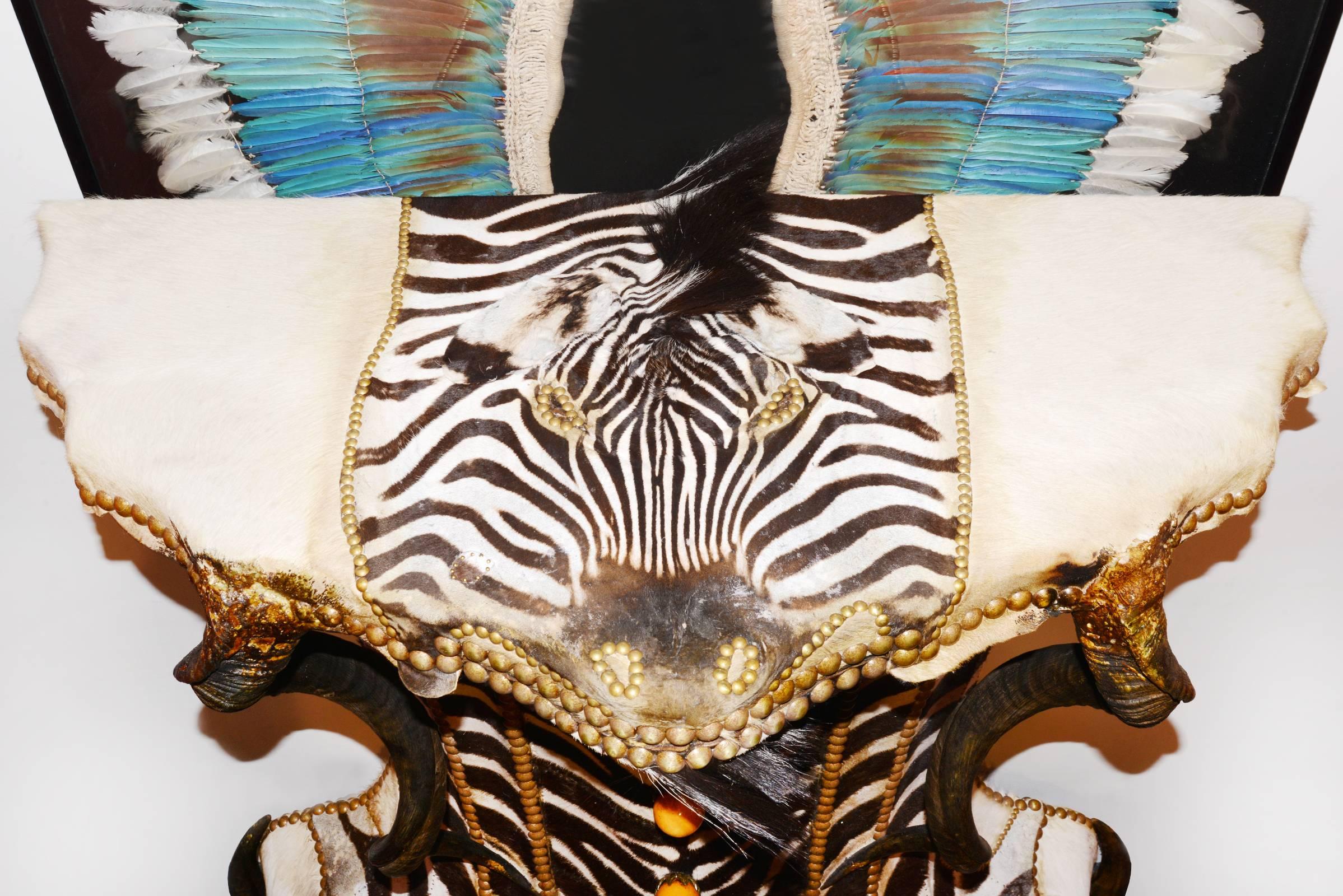 Hand-Crafted Zebra Head Chest of Drawers with Zebra Skin For Sale