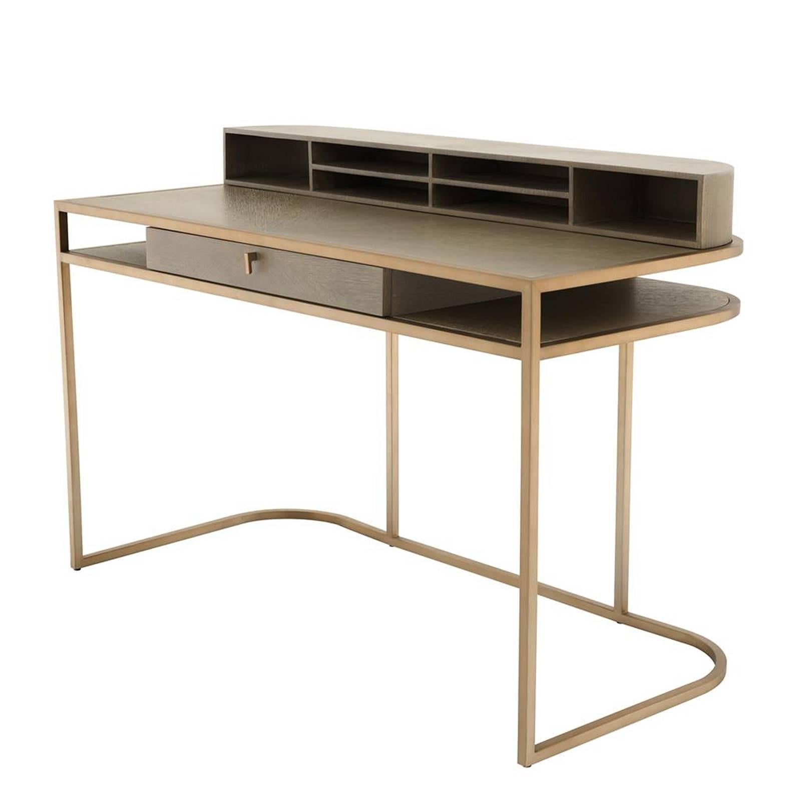 Catalaga Desk in Washed Oak Veneer and Brass