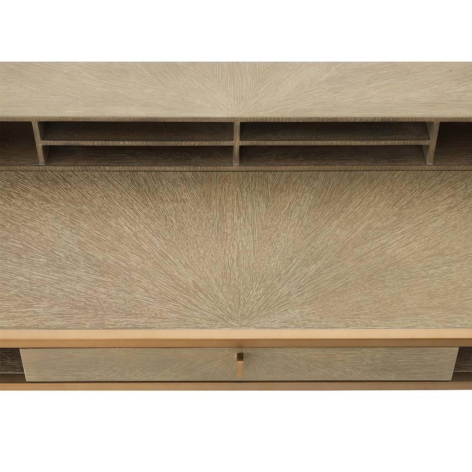 Indonesian Catalaga Desk in Washed Oak Veneer and Brass For Sale