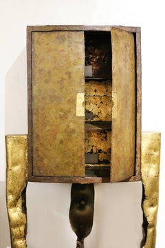 Three Legs Bar Cabinet Made in Cargo Tole with Gold Leaf