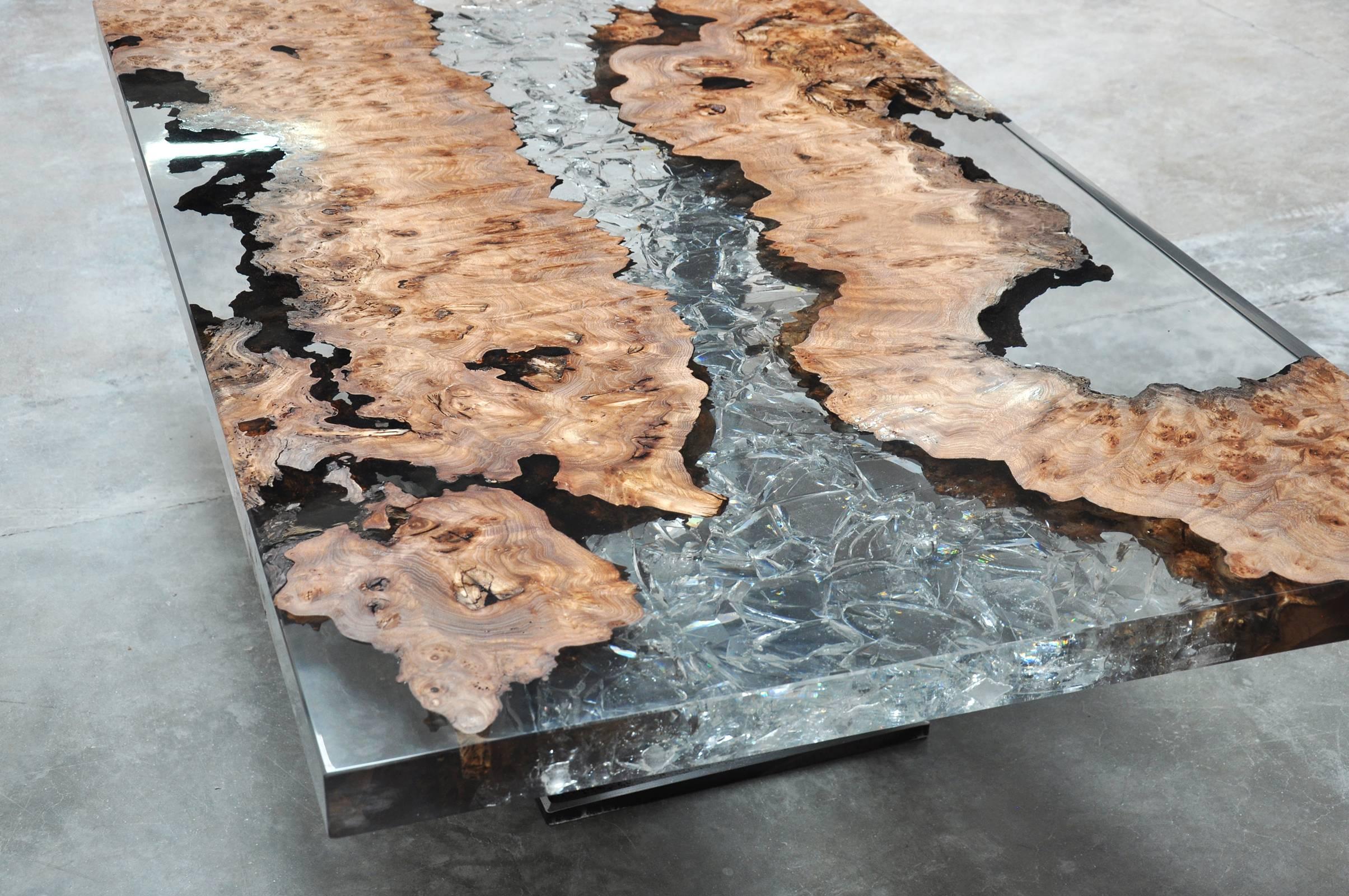 Hand-Crafted Elm Brambles and Glacier Resin Coffee Table