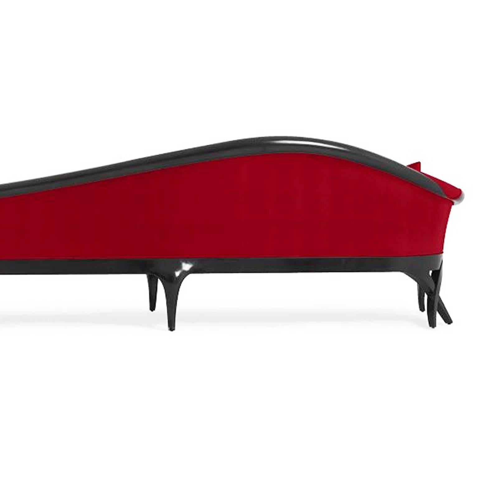 English Carla Extra Large Sofa, Solid Varnished Mahogany Structure and Red Velvet Fabric For Sale