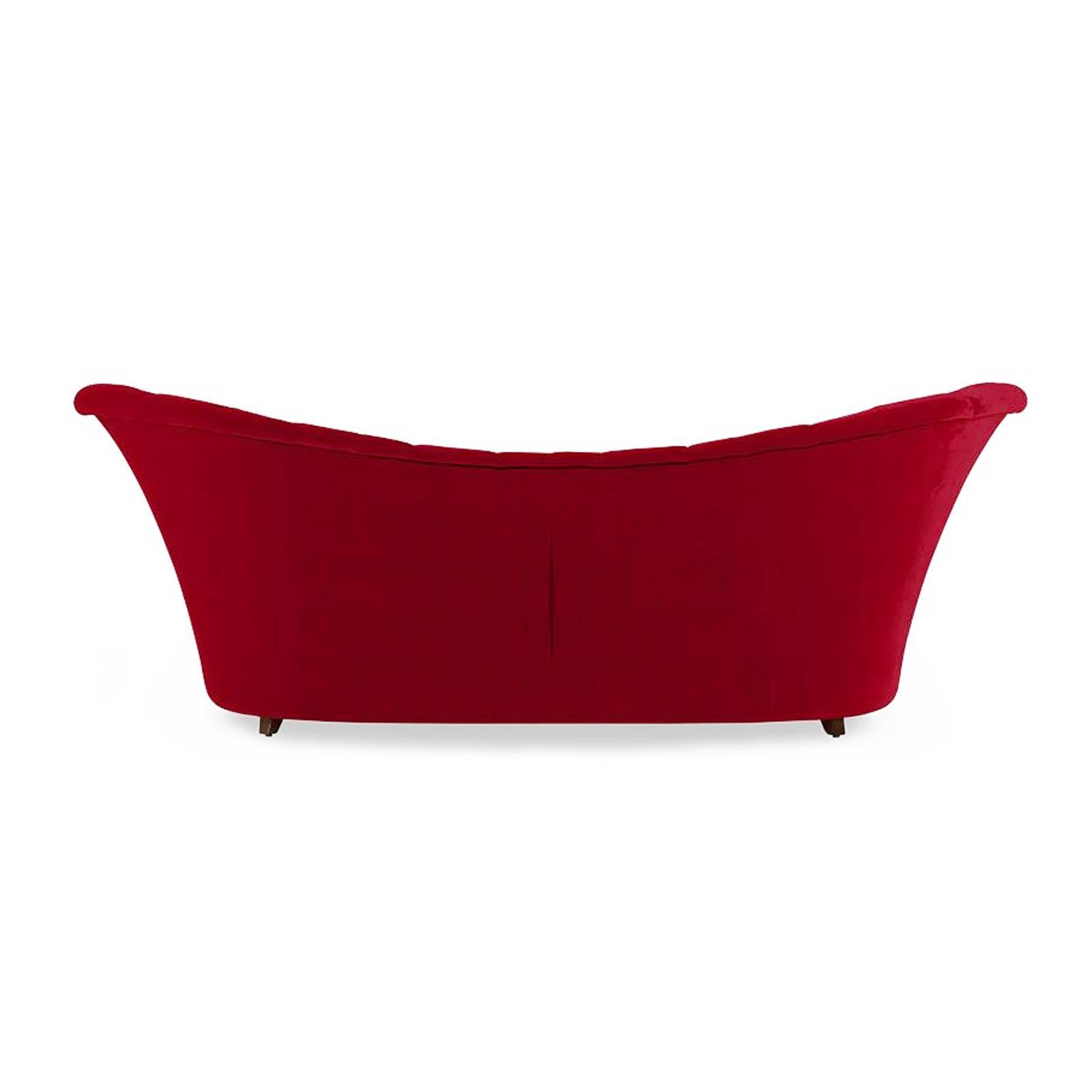 Sofa butterfly large made with solid mahogany wood structure.
Upholstered with high quality red velvet fabric or customer fabric
on request. Also available with different structure finishes and
different fabric finishes, on request. Also