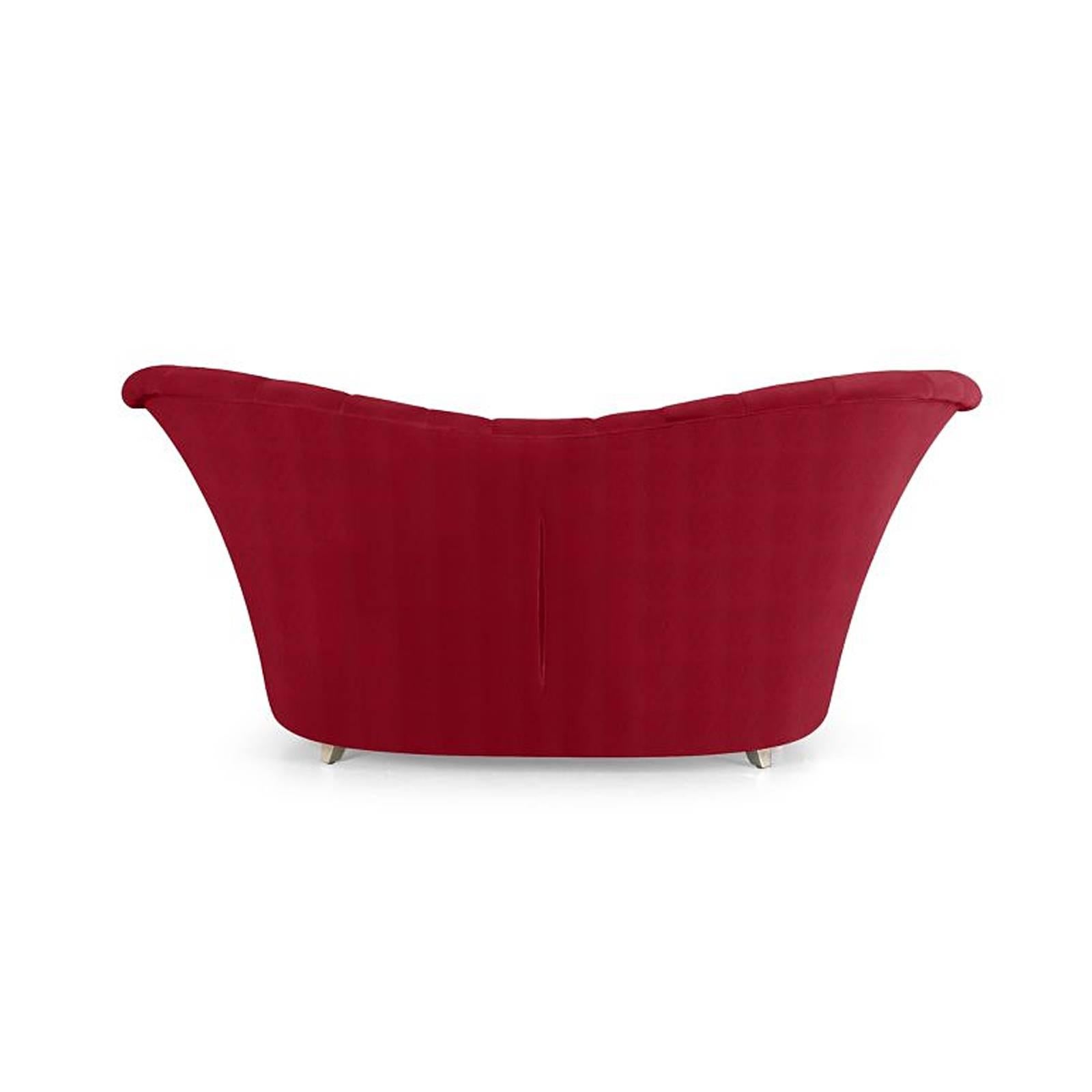 English Butterfly Sofa with Solid Mahogany Wood Structure and Red Velvet