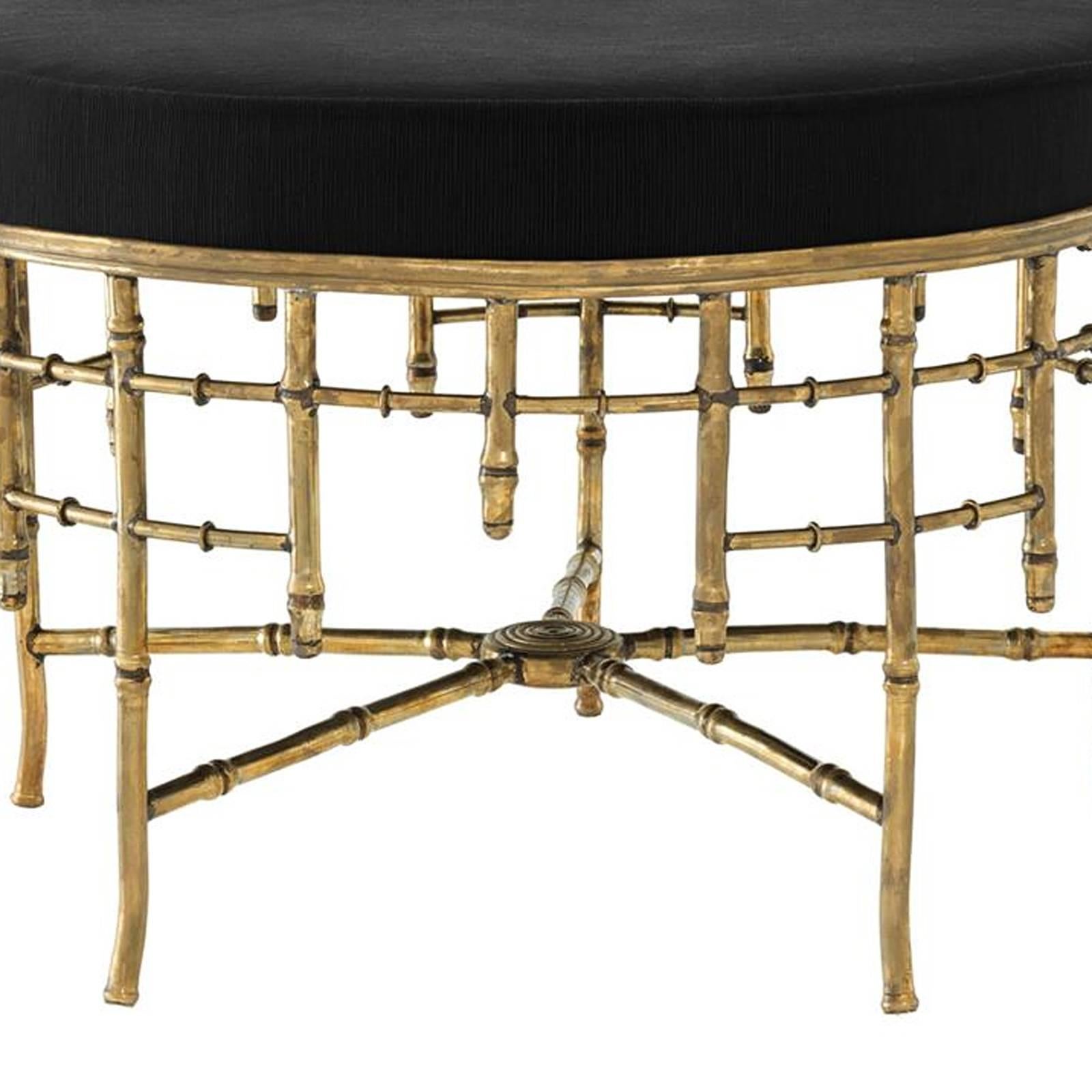 Hand-Crafted Reed Large Stool in Vintage Brass Finish and Black Velvet Seat