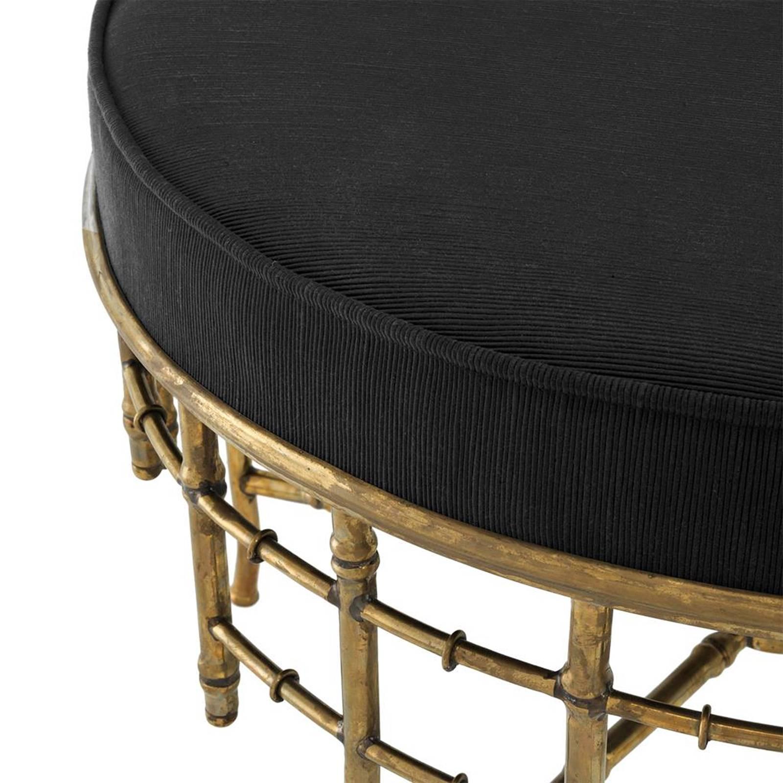 Reed Large Stool in Vintage Brass Finish and Black Velvet Seat In Excellent Condition In Paris, FR
