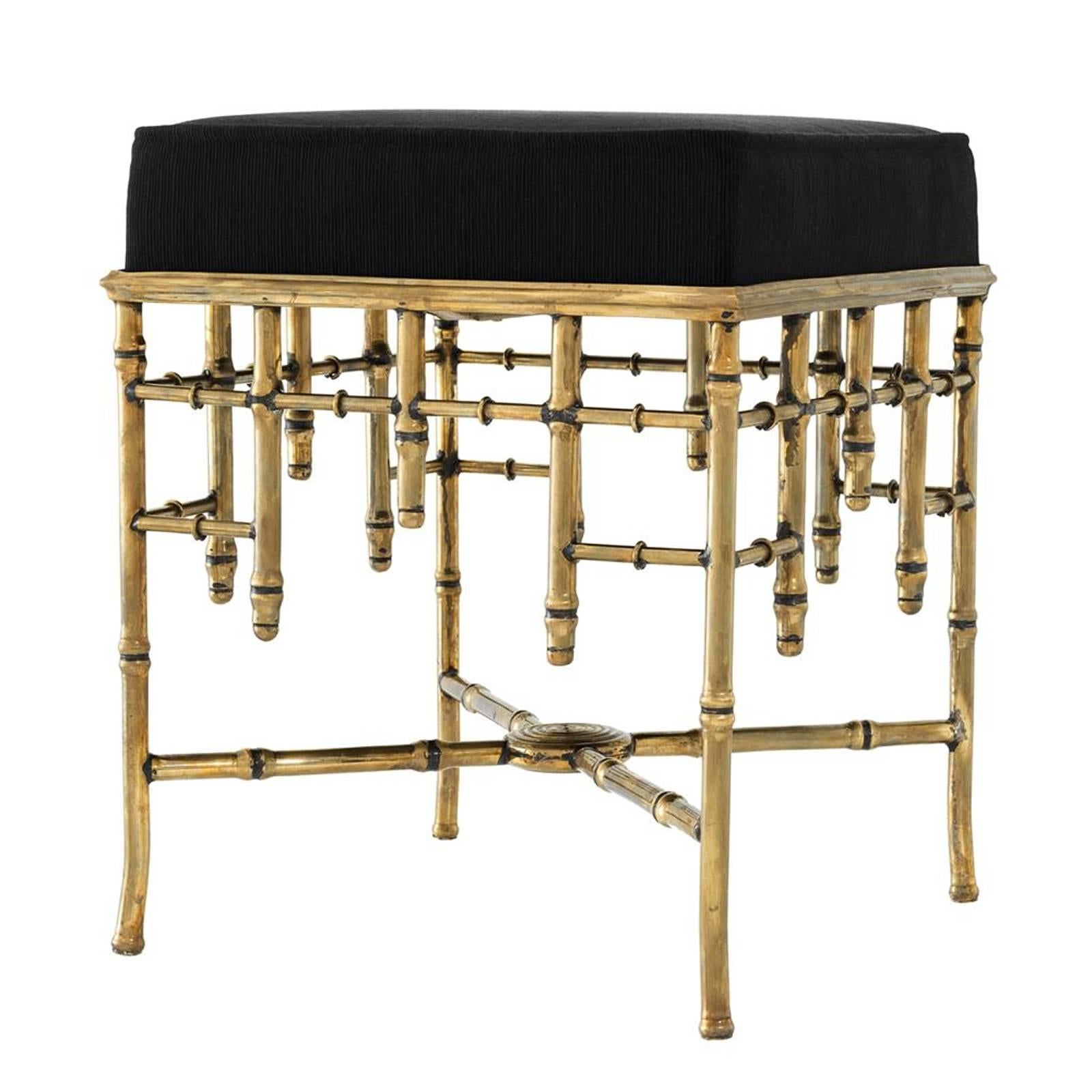 Indian Reed Square in Vintage Brass Finish and Black Velvet Seat