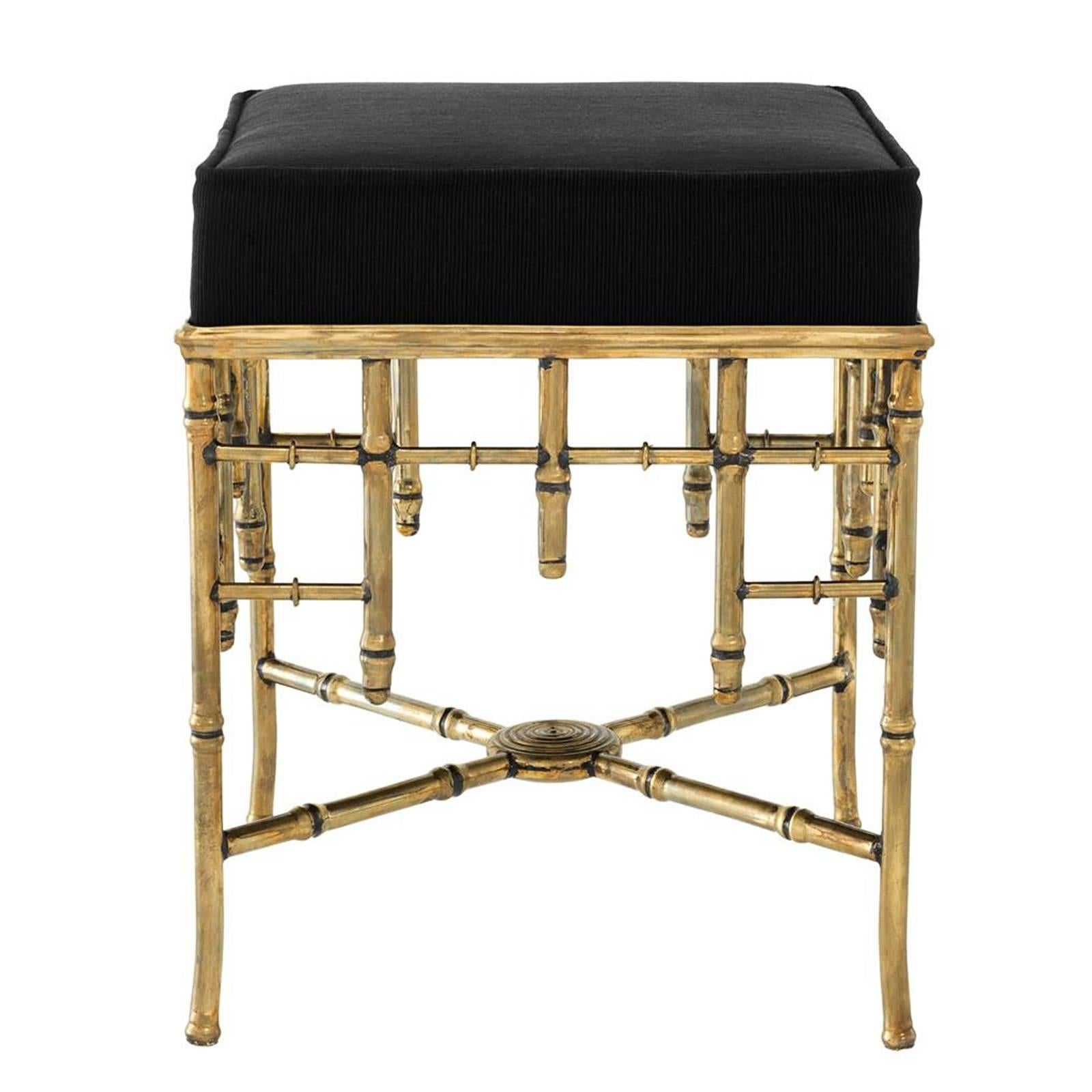 Hand-Crafted Reed Square in Vintage Brass Finish and Black Velvet Seat